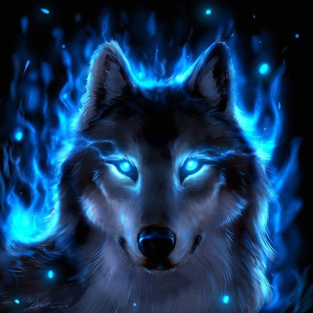 1030x1030 Purple Blue Fire Wolf Wallpaper, Phone