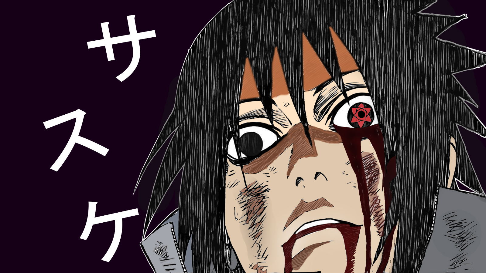 1600x900 Uchiha Sasuke Naruto Shippuuden Face Anime Purple Background Simple Background Closeup Wallpaper:, Desktop