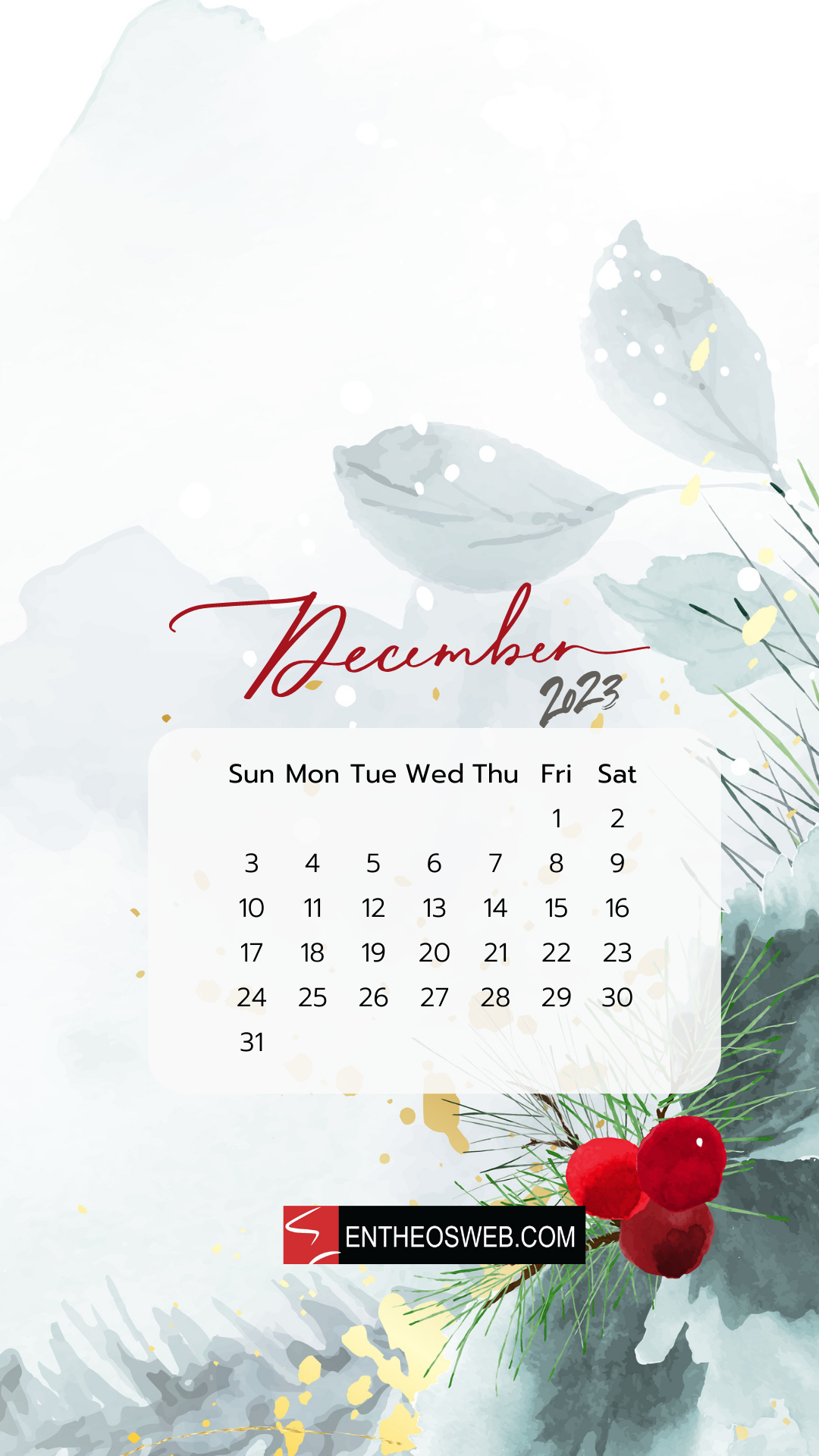 1080x1920 December 2023 Calendar Phone Wallpaper, Phone