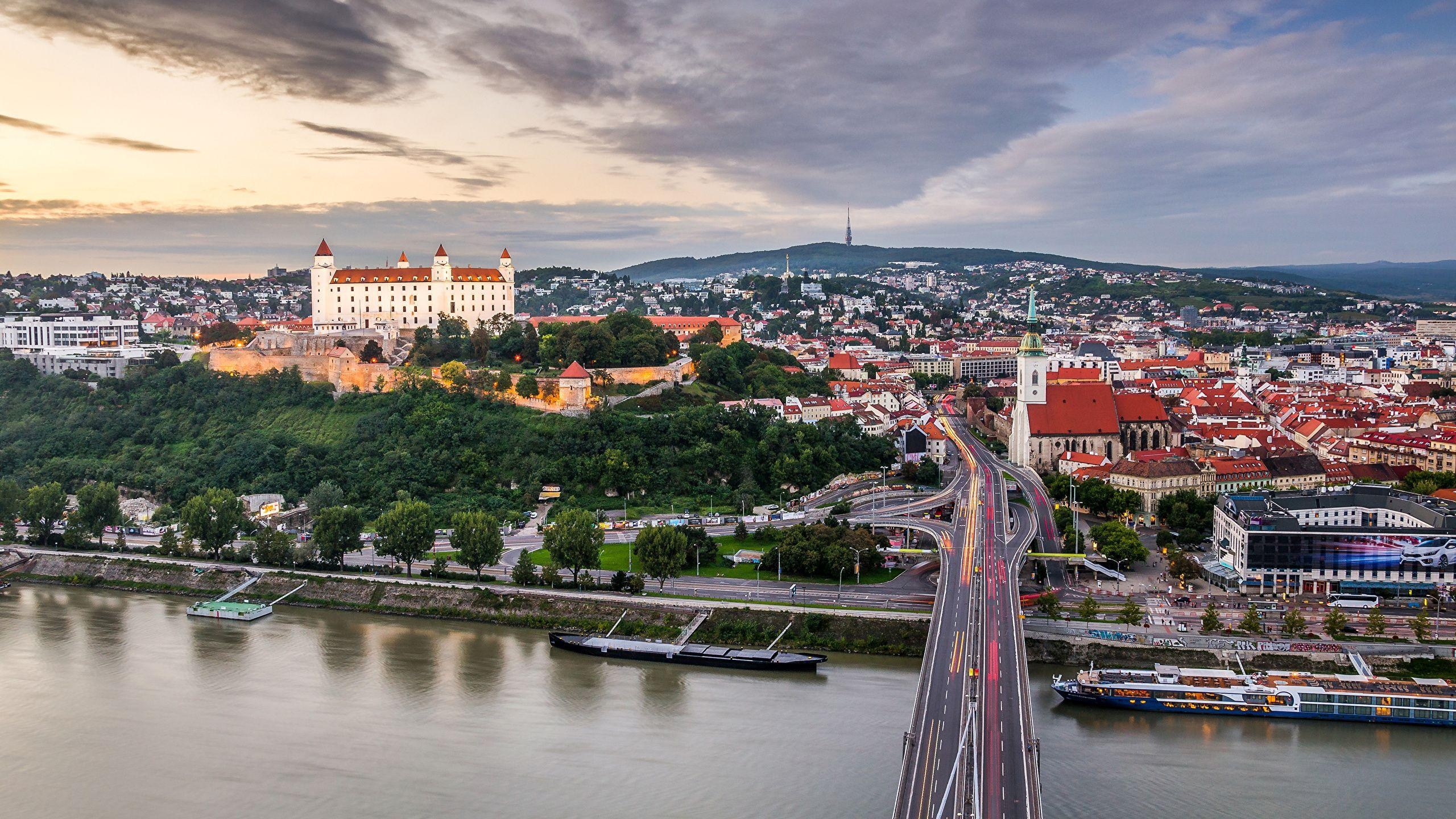 2560x1440 Image Slovakia Bratislava Bridges Rivers Cities Building, Desktop