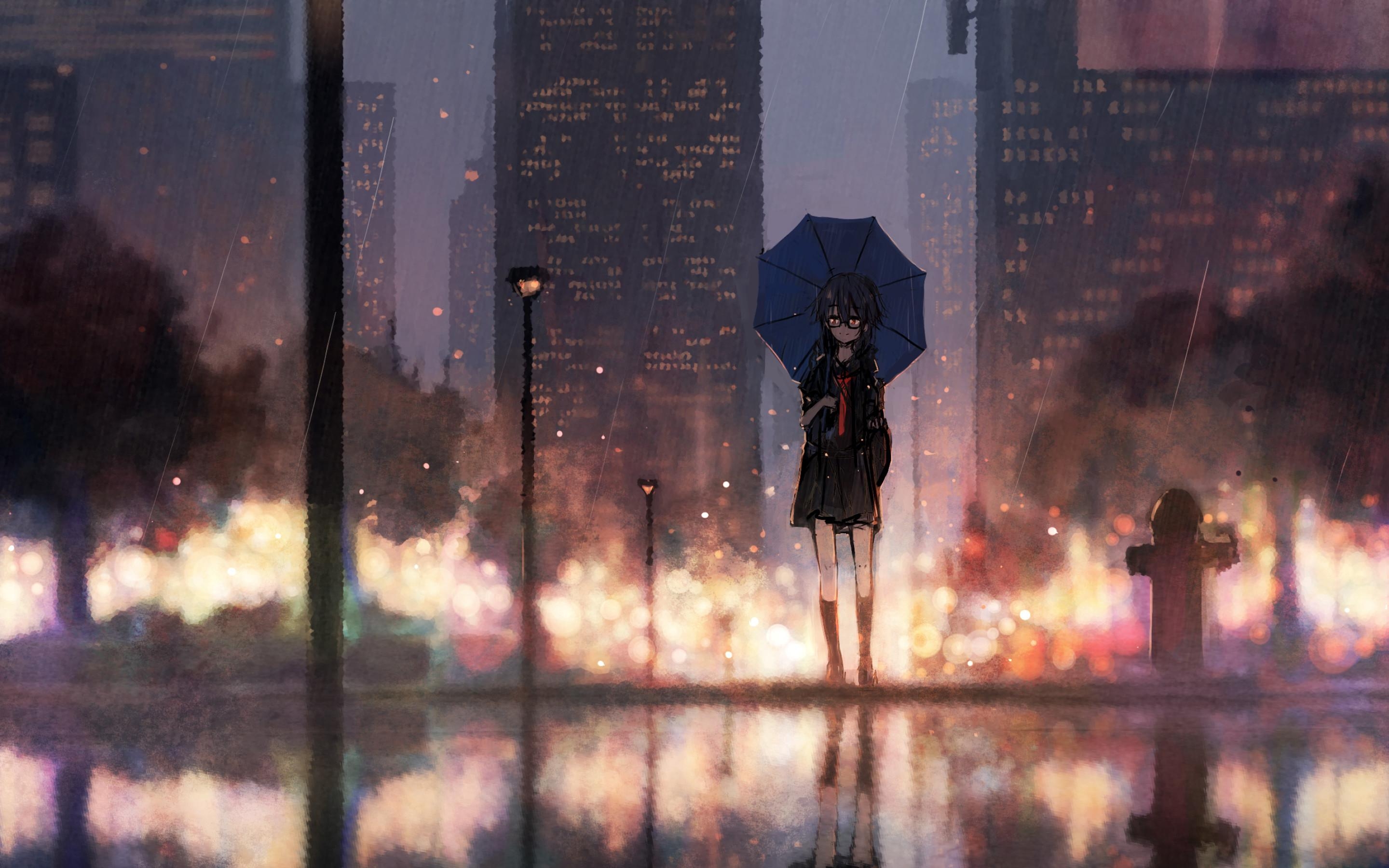 2880x1800 Anime Girl Rain Umbrella Macbook Pro Retina HD 4k, Desktop