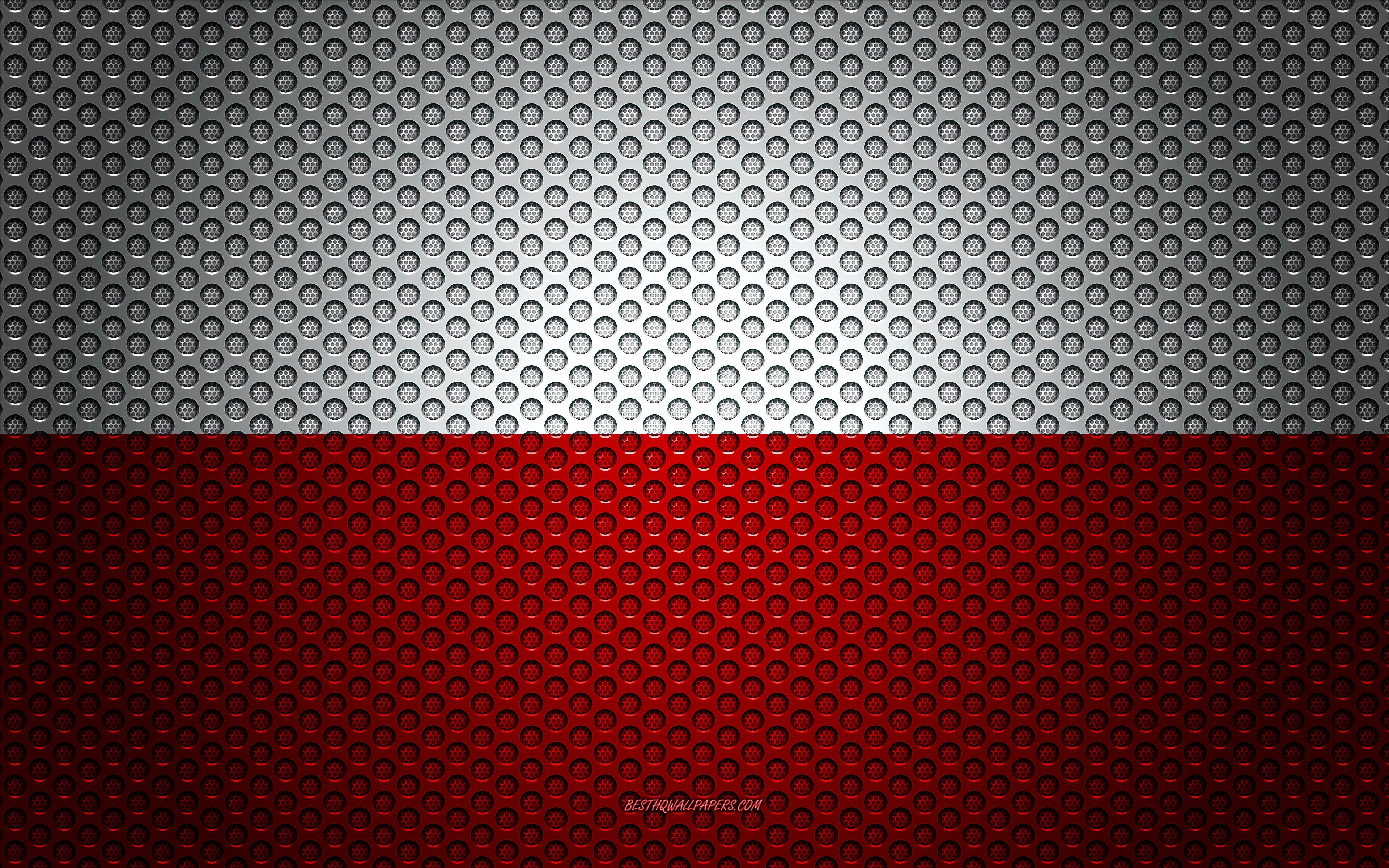 3840x2400 Download wallpaper Flag of Poland, 4k, creative art, metal mesh, Desktop