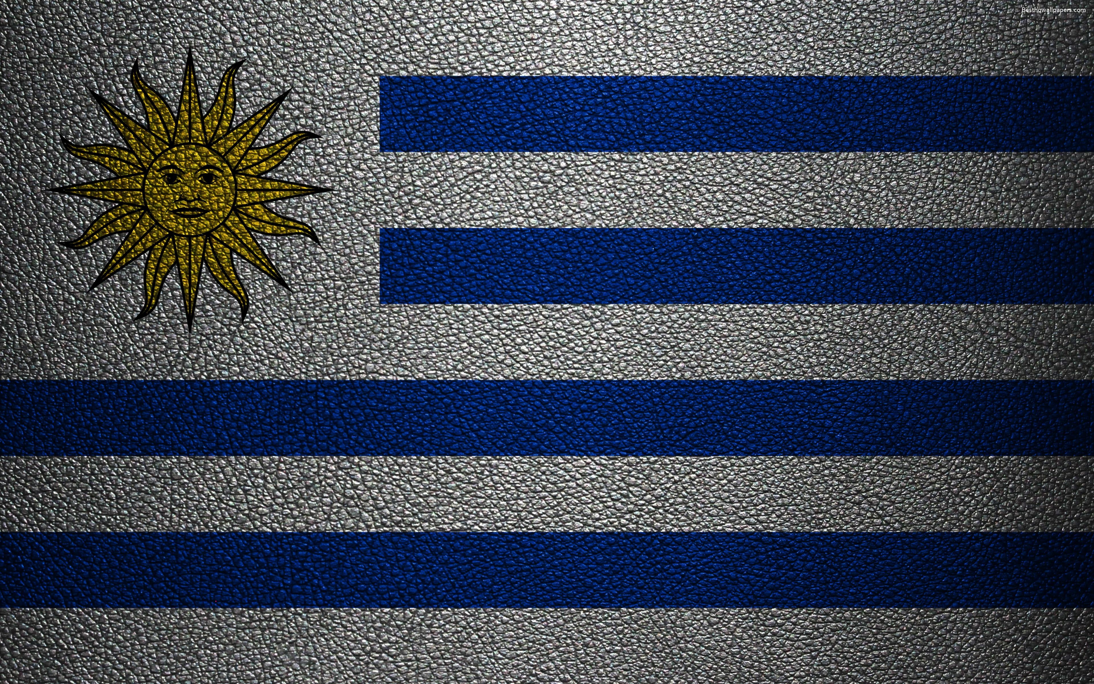 3840x2400 Download wallpaper Flag of Uruguay, 4k, leather texture, Uruguayan, Desktop