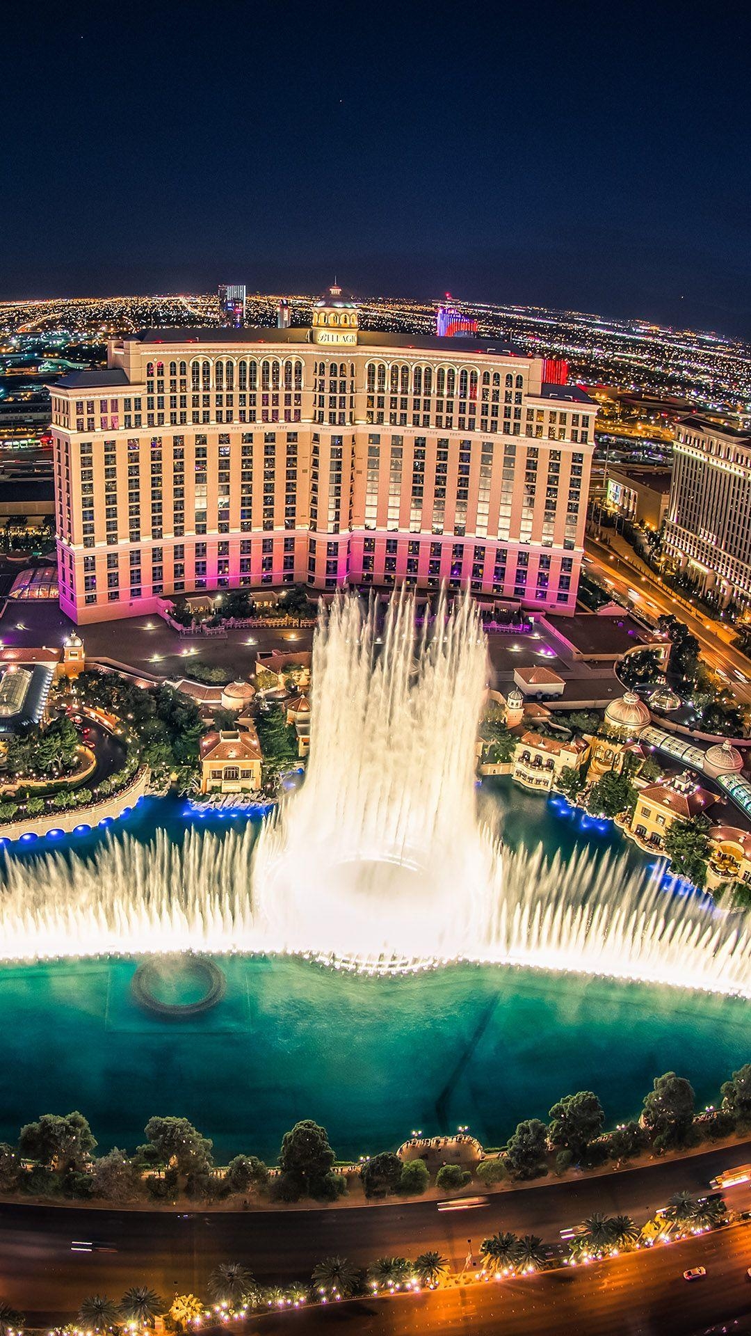 1080x1920 Bellagio Hotel Las Vegas Fountain Show Top View Wallpaper, Phone