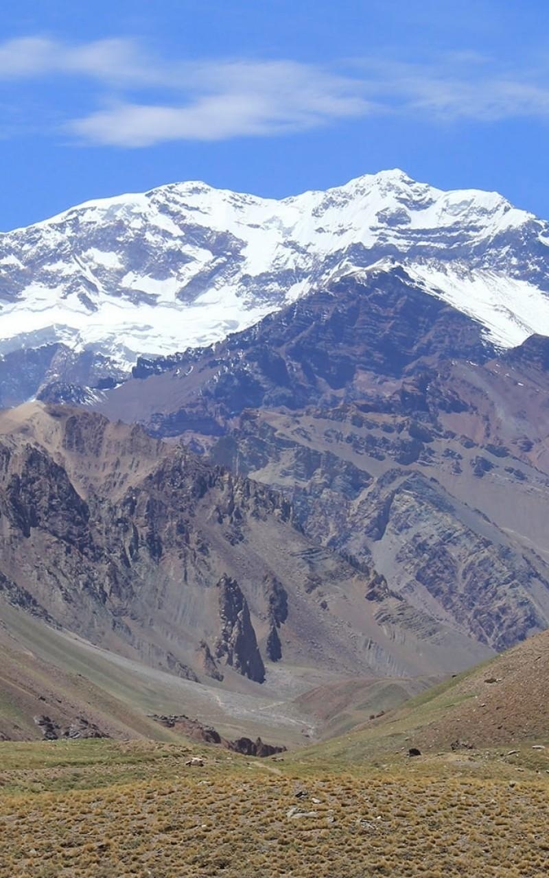 800x1280 Download  Aconcagua Mount, Snow Line, Field, Sky Wallpaper, Phone