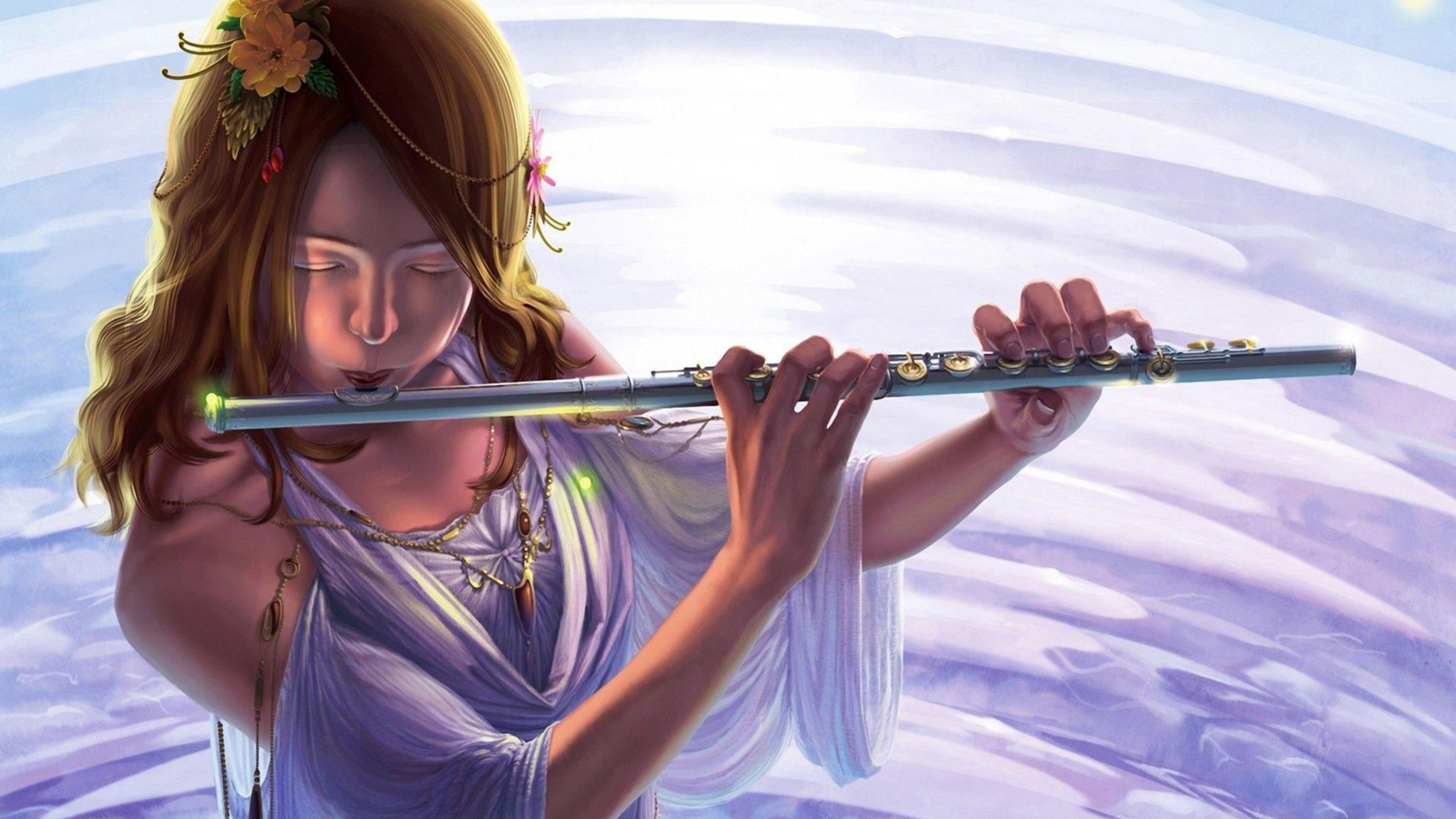 3840x2160 Digital Woman Playing the flute Art Flute HD Wallpaper, Desktop, Desktop