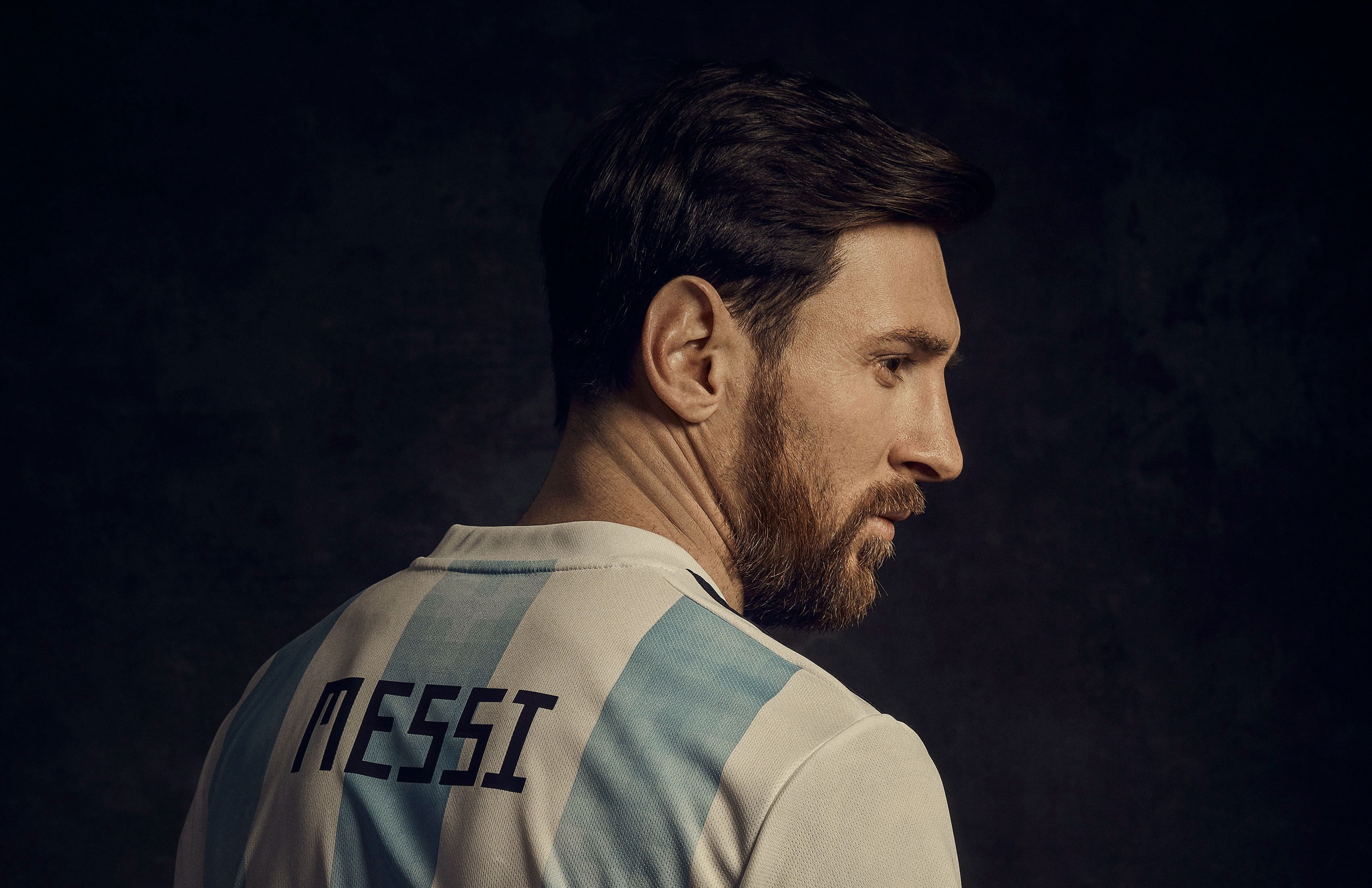 3400x2200 Wallpaper Lionel Messi, 4K, Black Dark, Desktop