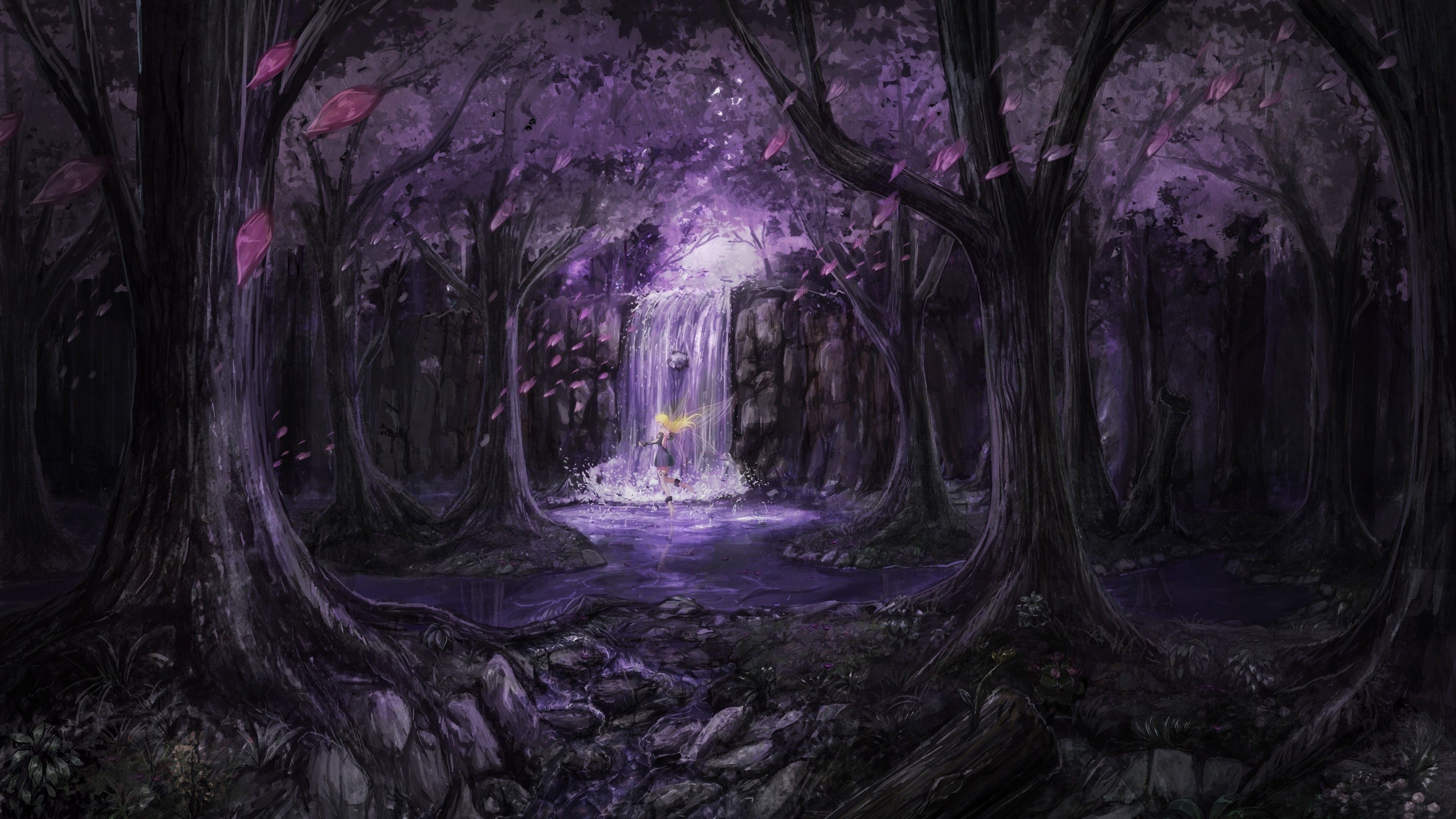 3840x2160 Anime Landscape Trees Dress Fairies 4k Hd Wallpaper, Digital Art, Desktop