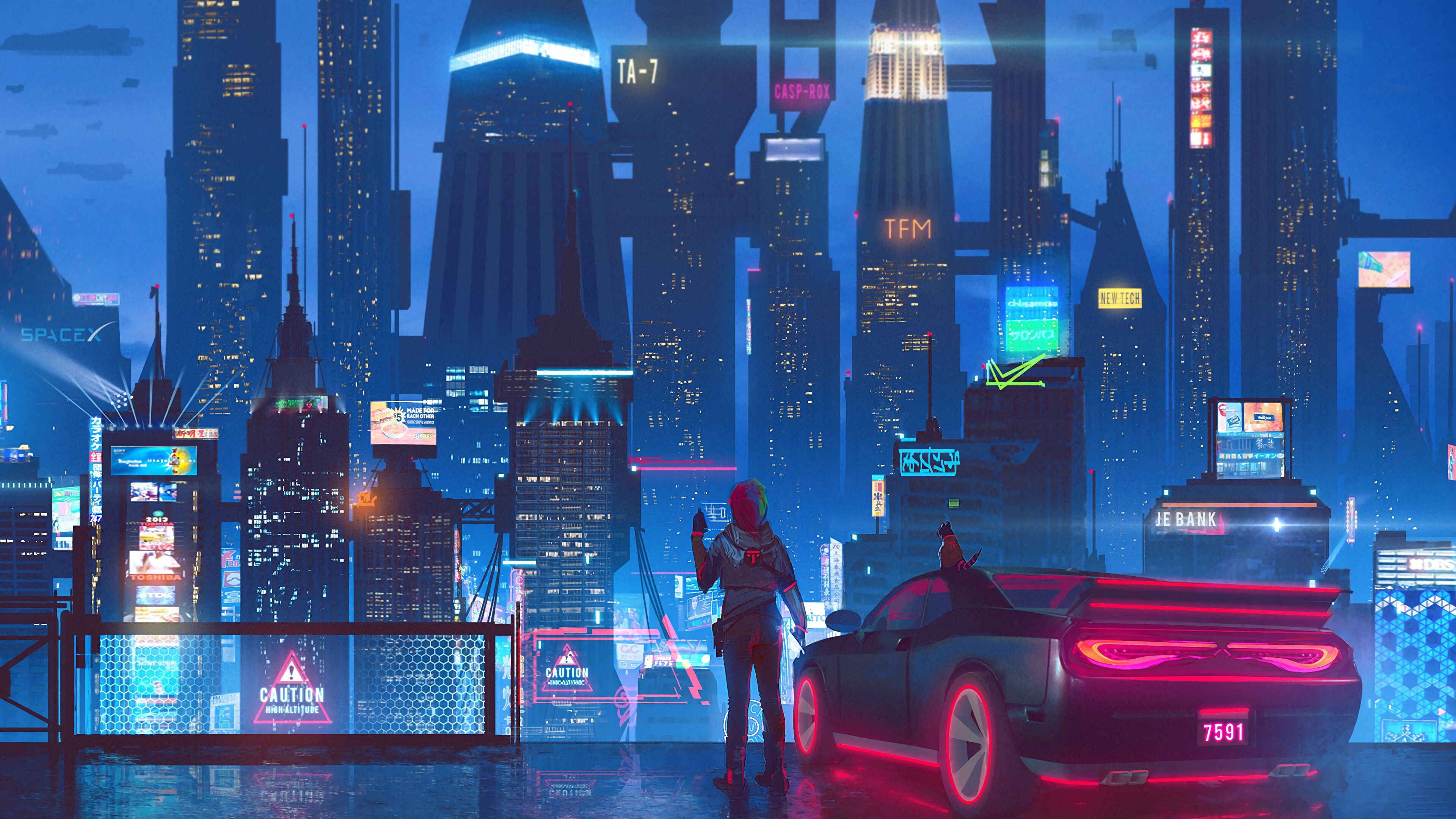 3840x2160 Cyberpunk, Night, City, Car, Buildings, 4K wallpaper. Mocah HD Wallpaper, Desktop