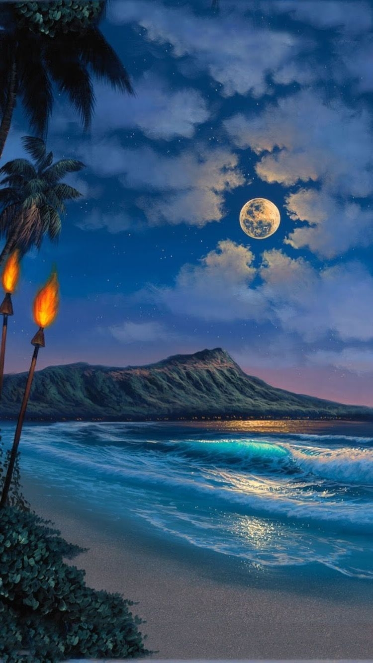 750x1340 HD iPhone wallpaper. Hawaii painting, Landscape, Background picture, Phone