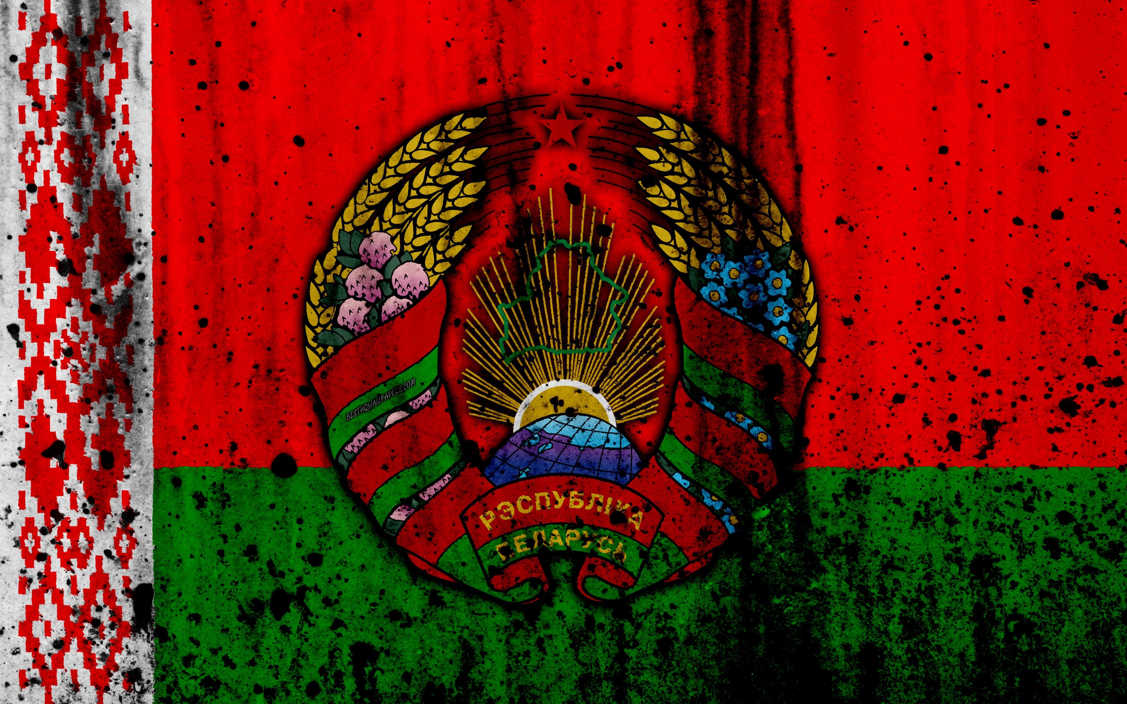 3840x2400 Download wallpaper Belarusian flag, 4k, grunge, flag of Belarus, Desktop