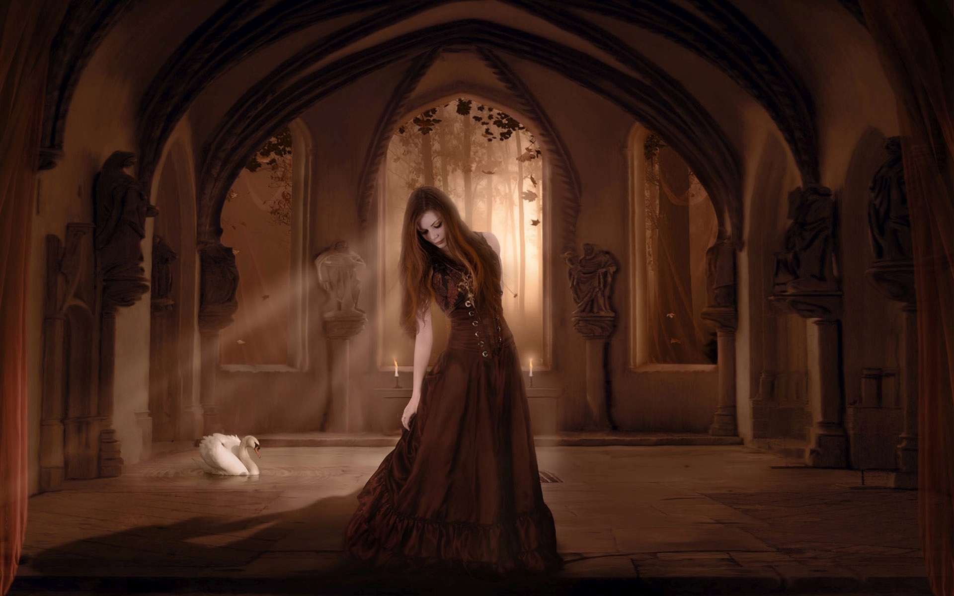 1920x1200 Girl in Gothic Castle HD Wallpaper, Desktop