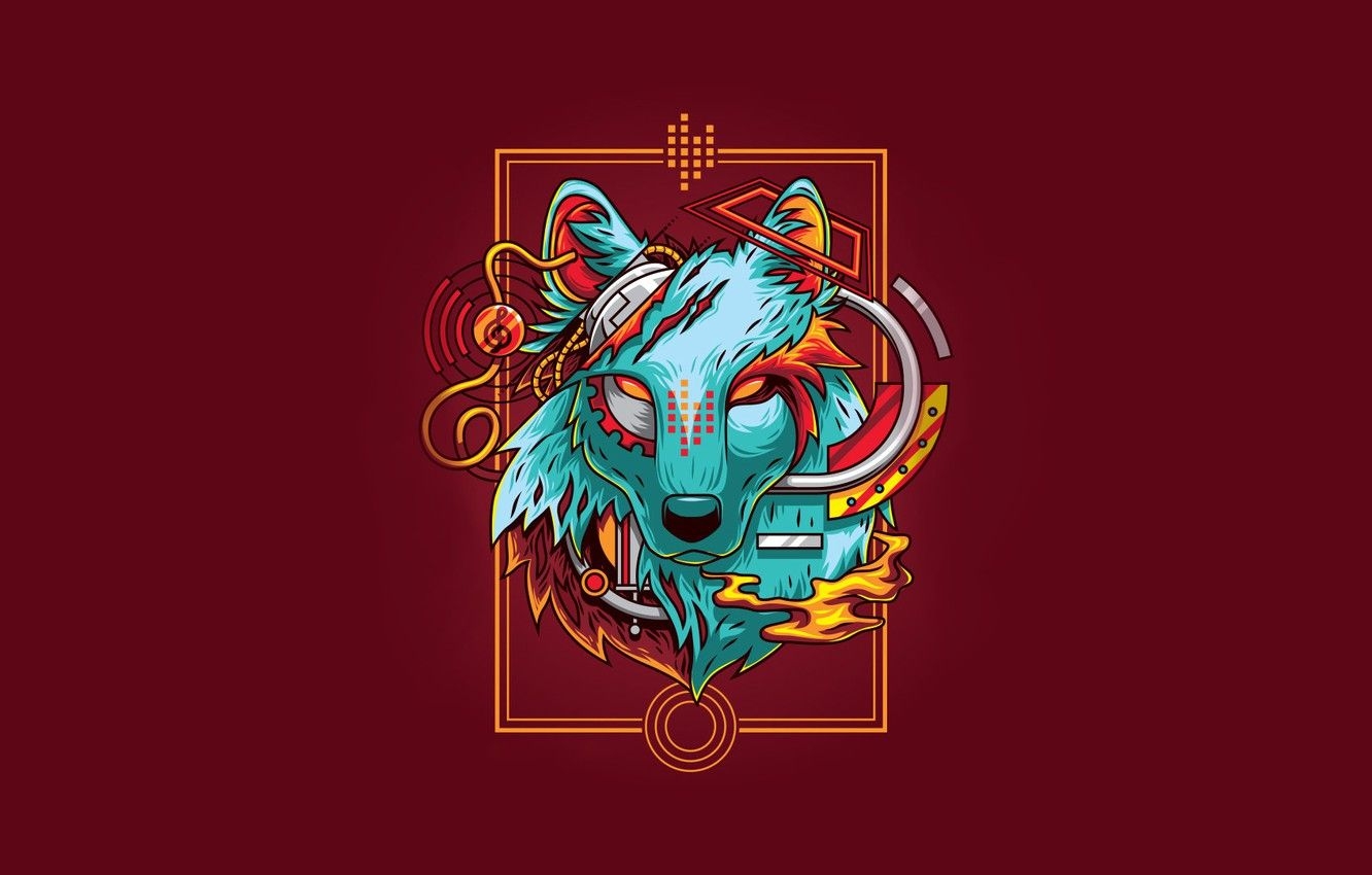 1340x850 Wallpaper Fantasy, Art, Vector, Wolf, Background, Illustration, Minimalism, Angga Tantama, Electric wolf image for desktop, section минимализм, Desktop