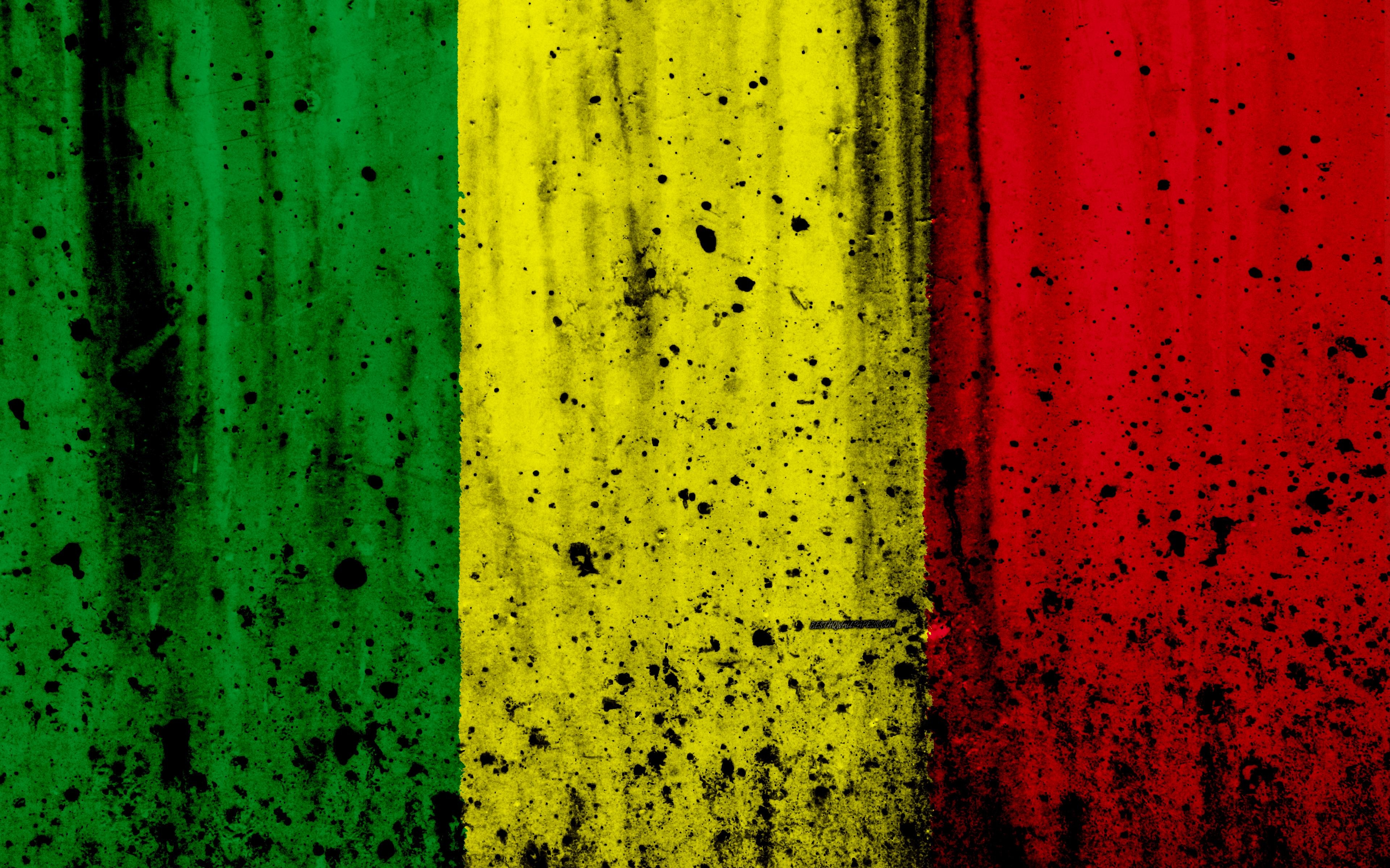 3840x2400 Download wallpaper Malian flag, 4k, grunge, flag of Mali, Africa, Desktop