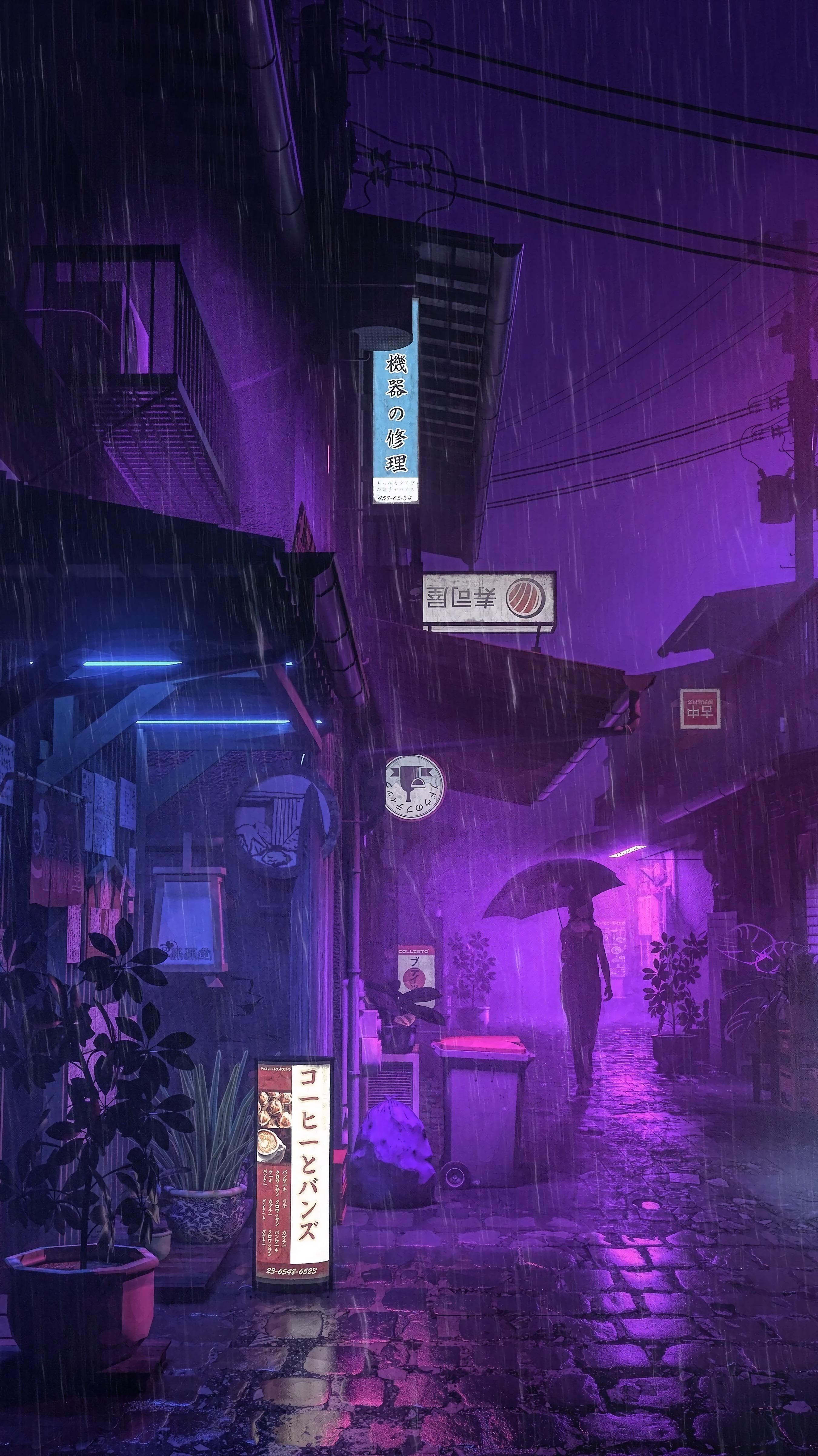 2700x4800 purple anime wallpaper. Dark purple aesthetic, Rain wallpaper, Purple aesthetic, Phone