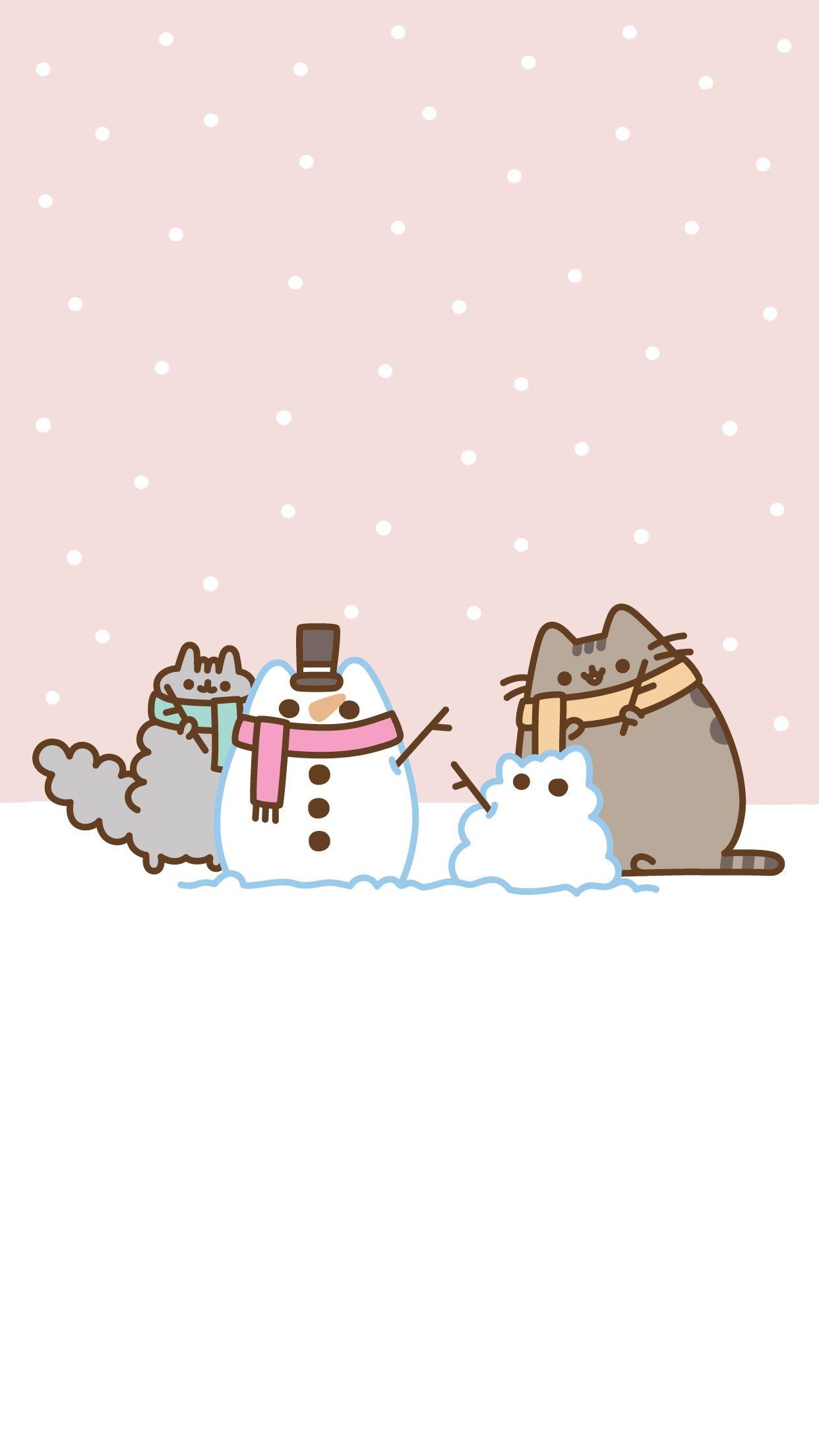 1250x2210 Pusheen and stormy building snowcat replicas of each other, Phone