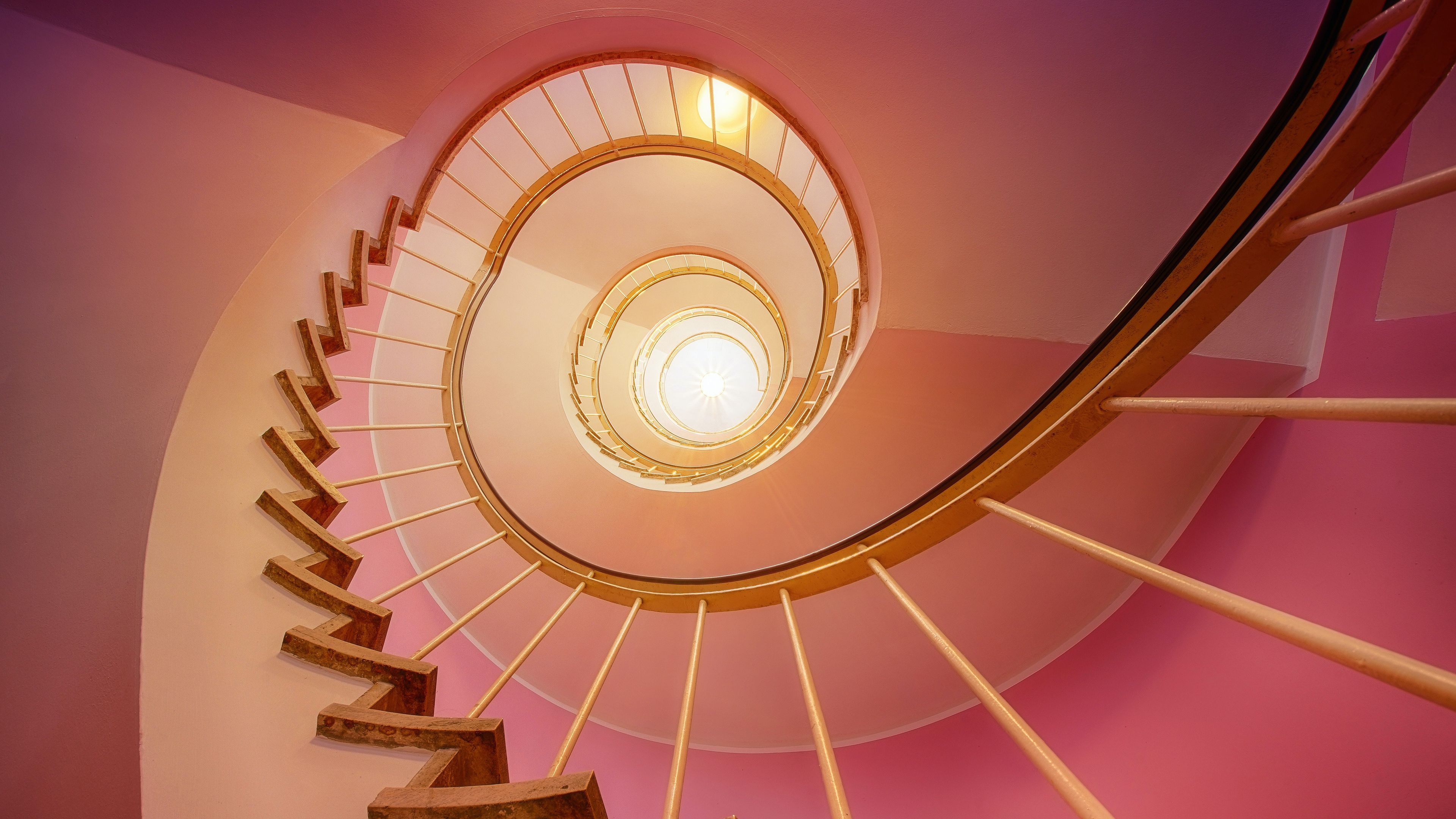 3840x2160 Spiral stairs, Pink, Staircase, Ambient lighting, 4k Free deskk wallpaper, Ultra HD, Desktop