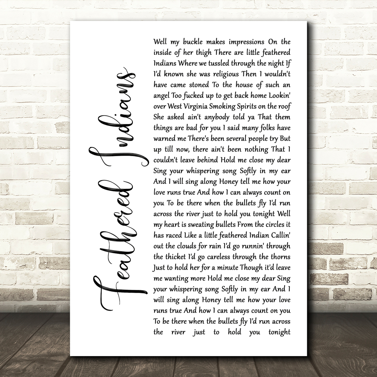 1280x1280 Tyler Childers Feathered Indians White Script Song Lyric Quote Print Heart Print, Phone