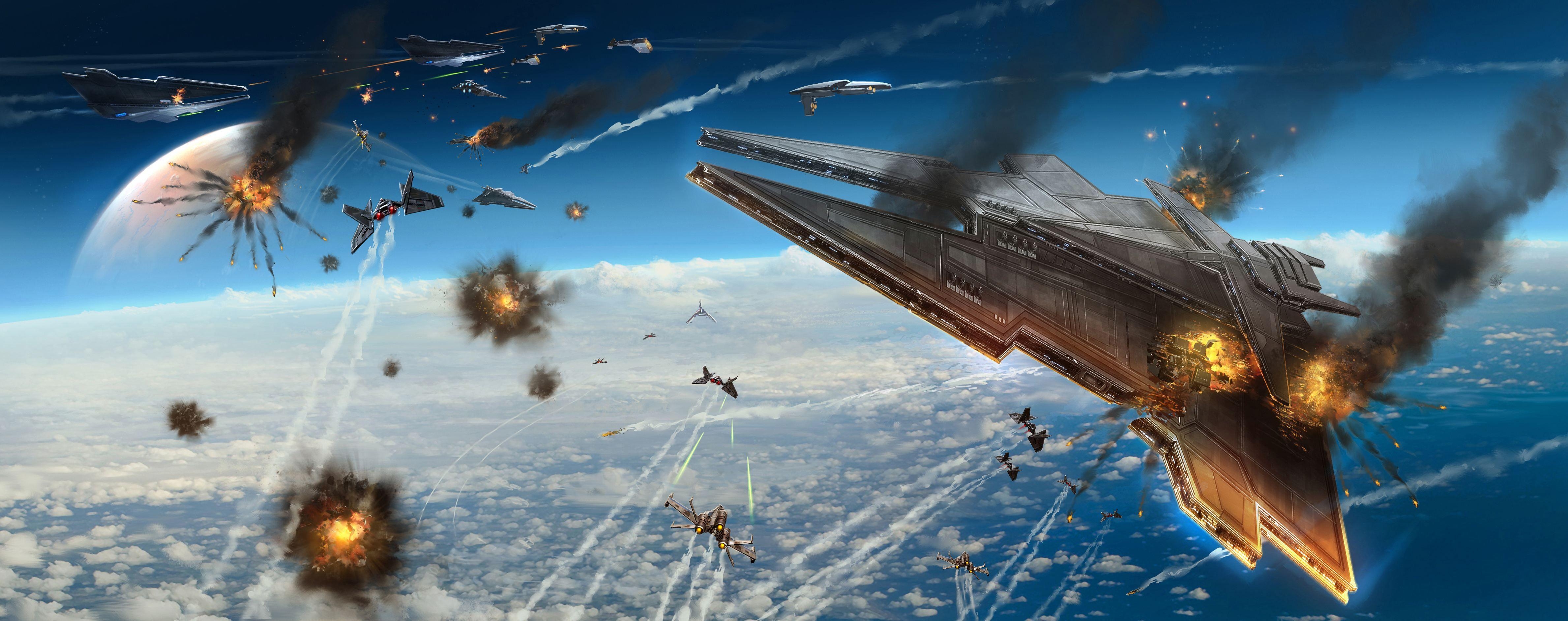 4760x1890 Space Battle Wallpaperx1885, Dual Screen