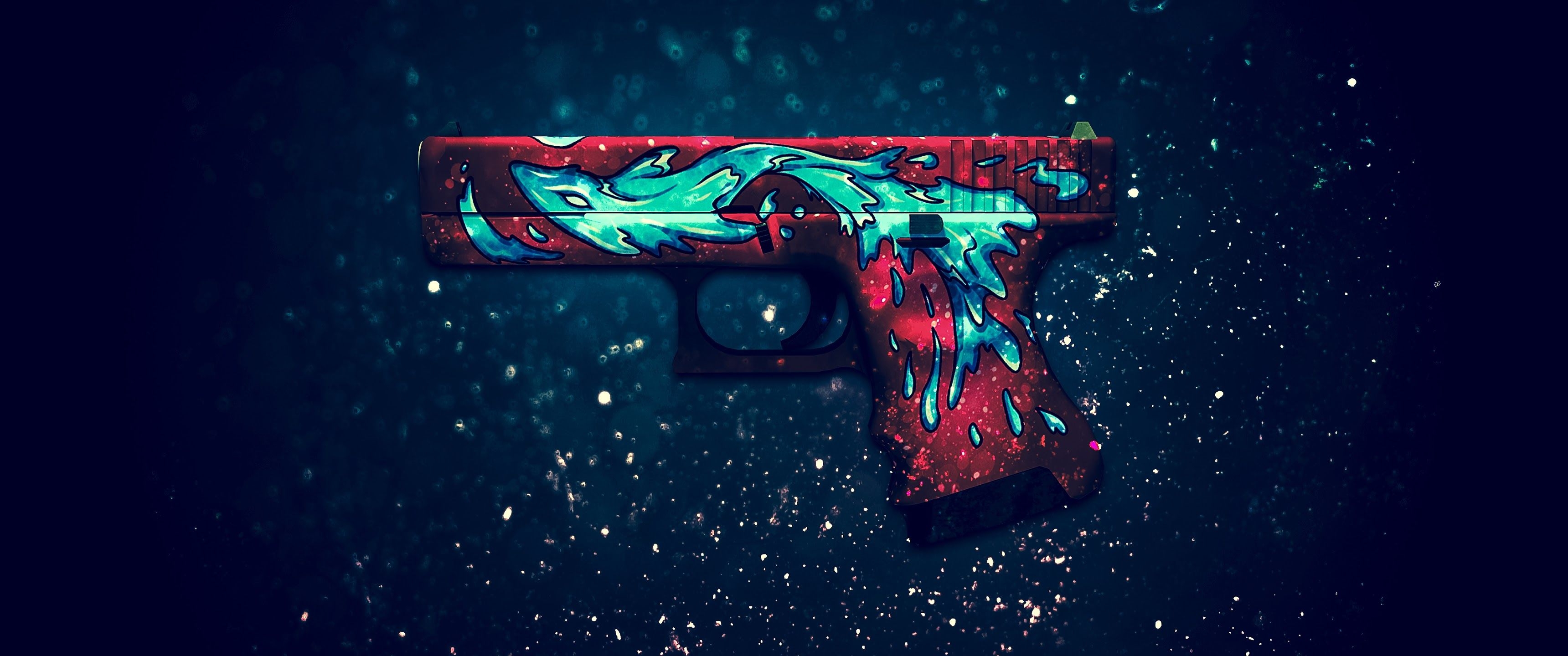 3440x1440 CS:GO Glock 18 Water Elemental Skin 4K Wallpaper, Dual Screen