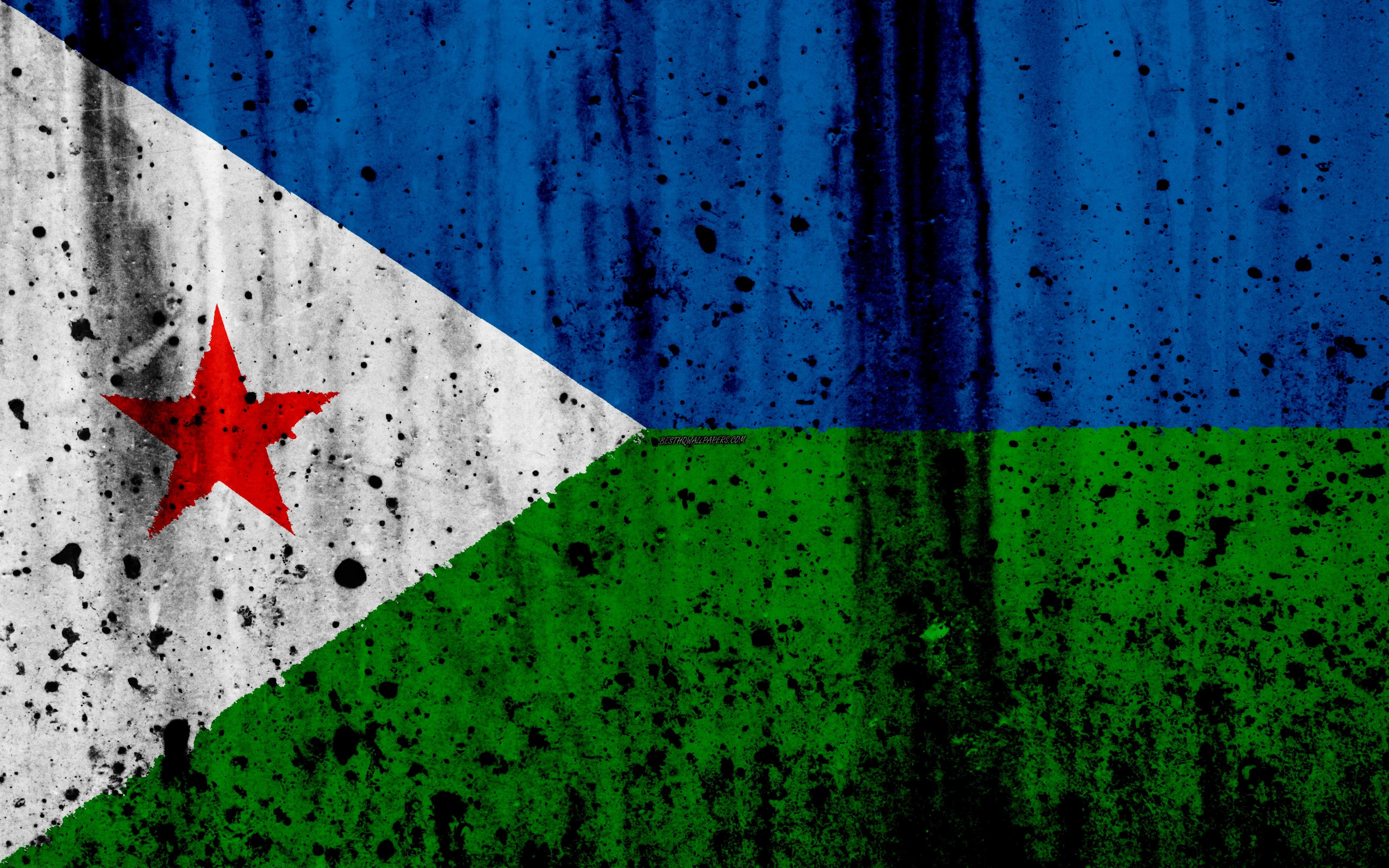 3840x2400 Download wallpaper Djibouti flag, 4k, grunge, flag of Djibouti, Desktop