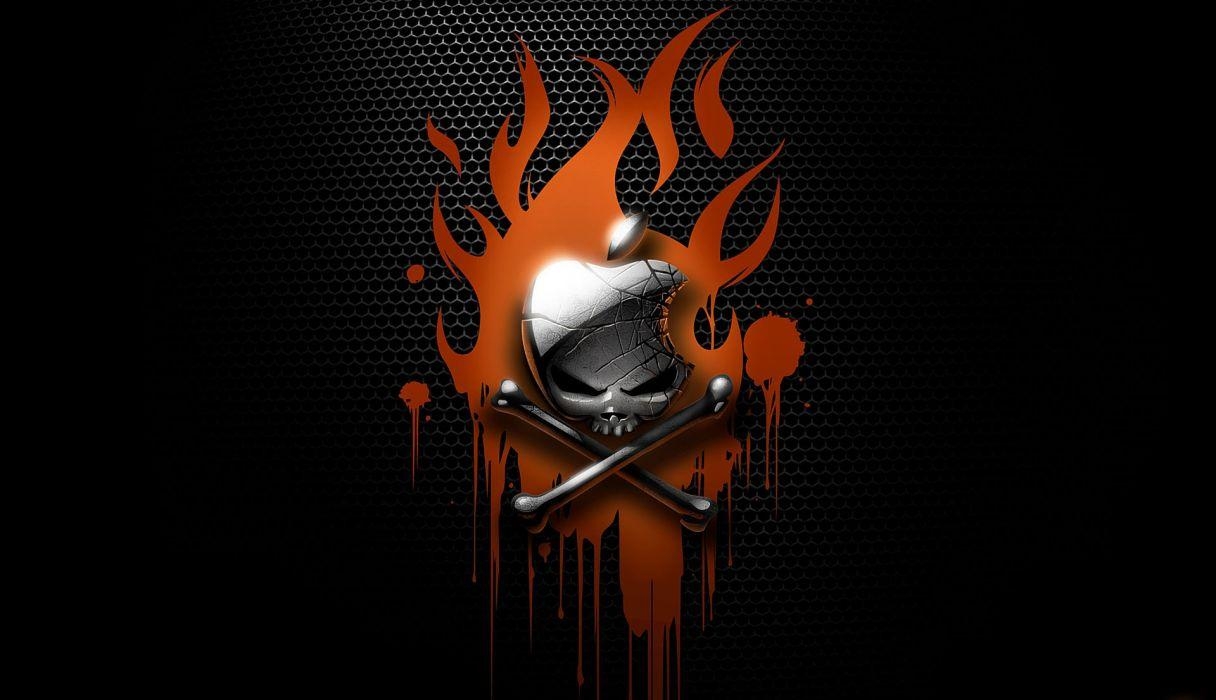 1220x700 Apple skull bones darkness wallpaper flames blood abstraction, Desktop