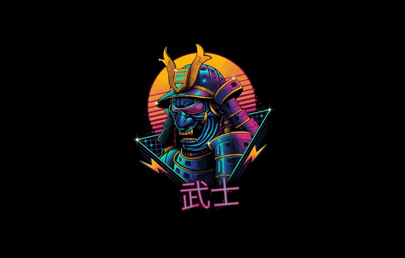 1340x850 Wallpaper Minimalism, Music, Style, Helmet, Background, Samurai, Art, Art, Style, Neon, Background, Samurai, Illustration, Minimalism, Japanese, Japanese image for desktop, section минимализм, Desktop