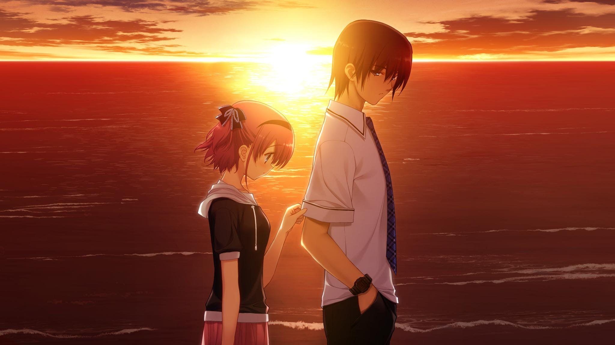 2050x1160 Sad Anime Couple Sunset Image, Desktop