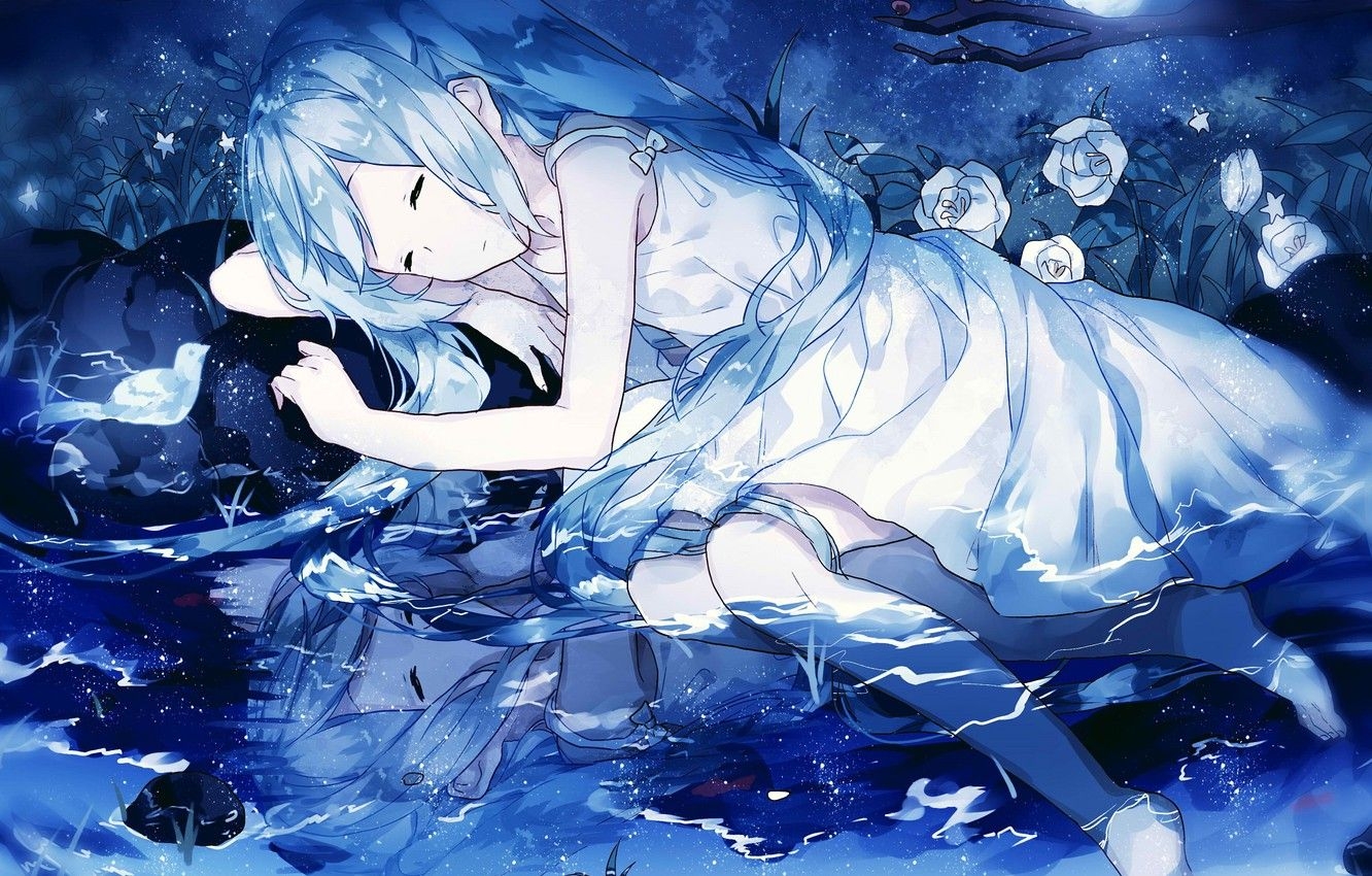 1340x850 Wallpaper night, sleeping, girl image for desktop, section арт, Desktop