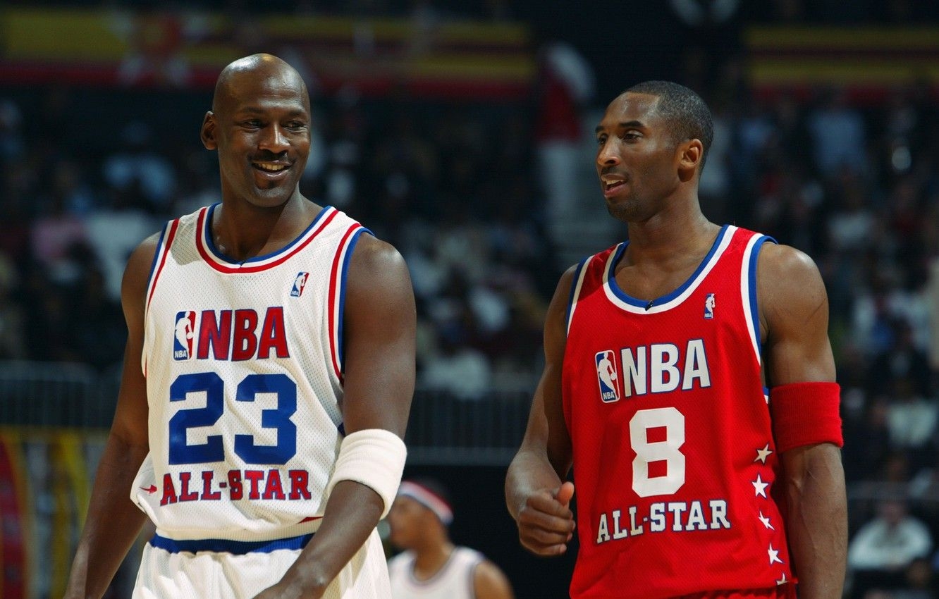 1340x850 Wallpaper Michael Jordan, Basketball, Basketball, Smile, NBA, Michael Jordan, NBA, Legends, Kobe Bryant, Legends, Smiles, Kobe Bryant, All Stars Game, The All Star Game Image For Desktop, Section спорт, Desktop