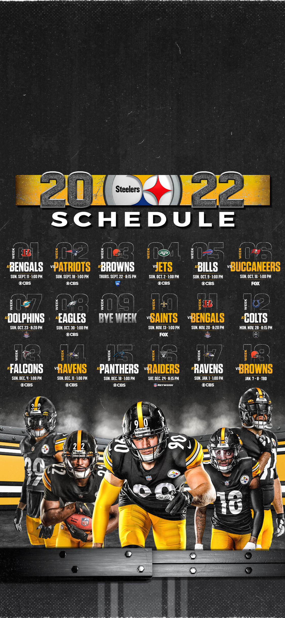 1130x2440 Pittsburgh Steelers schedule for your lock screen, Phone