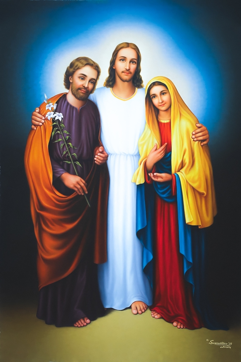 800x1200 Jesus Holding together St. Joseph and Holy Mary, HD Image Wallpaper, Phone