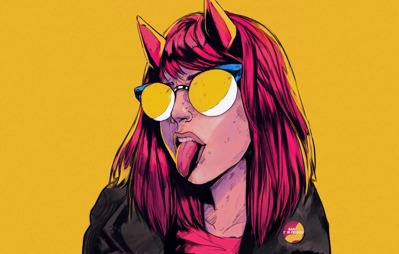 1340x850 Wallpaper Girl, Language, Glasses, Style, Face, Girl, Horns, Art, Desktop