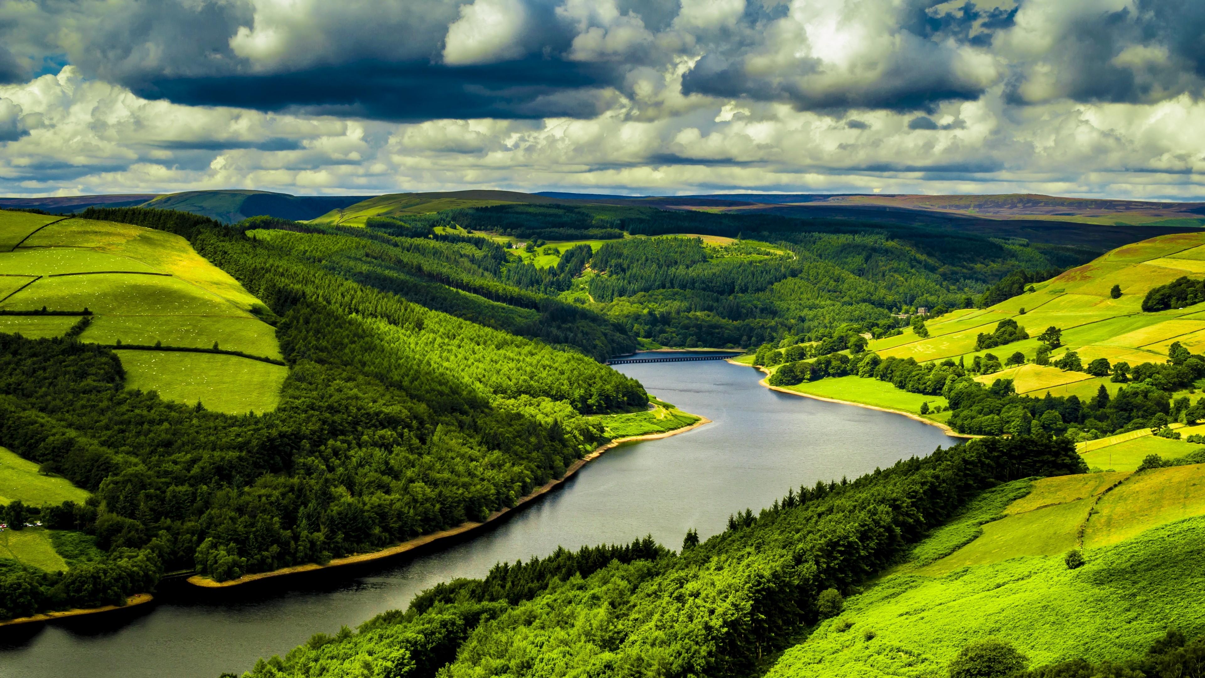 3840x2160 Wallpaper UK, 4k, HD wallpaper, hills, river, trees, sky, Nature, Desktop