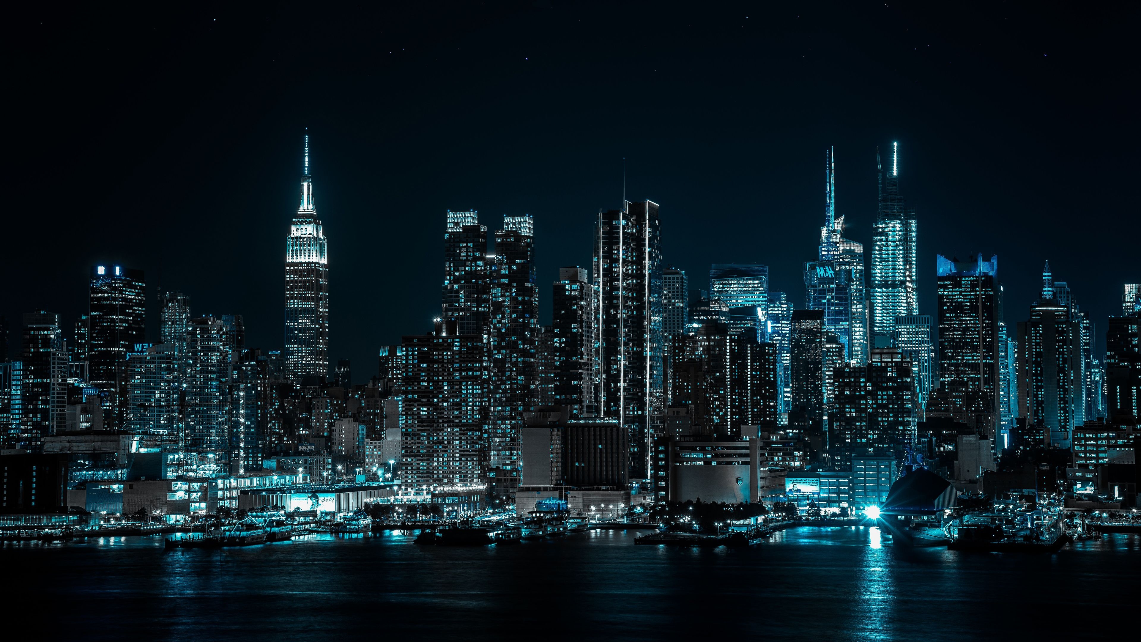 3840x2160 New York City, Cityscape, Night, City lights, Half moon, 4k Free deskk wallpaper, Ultra HD, Desktop