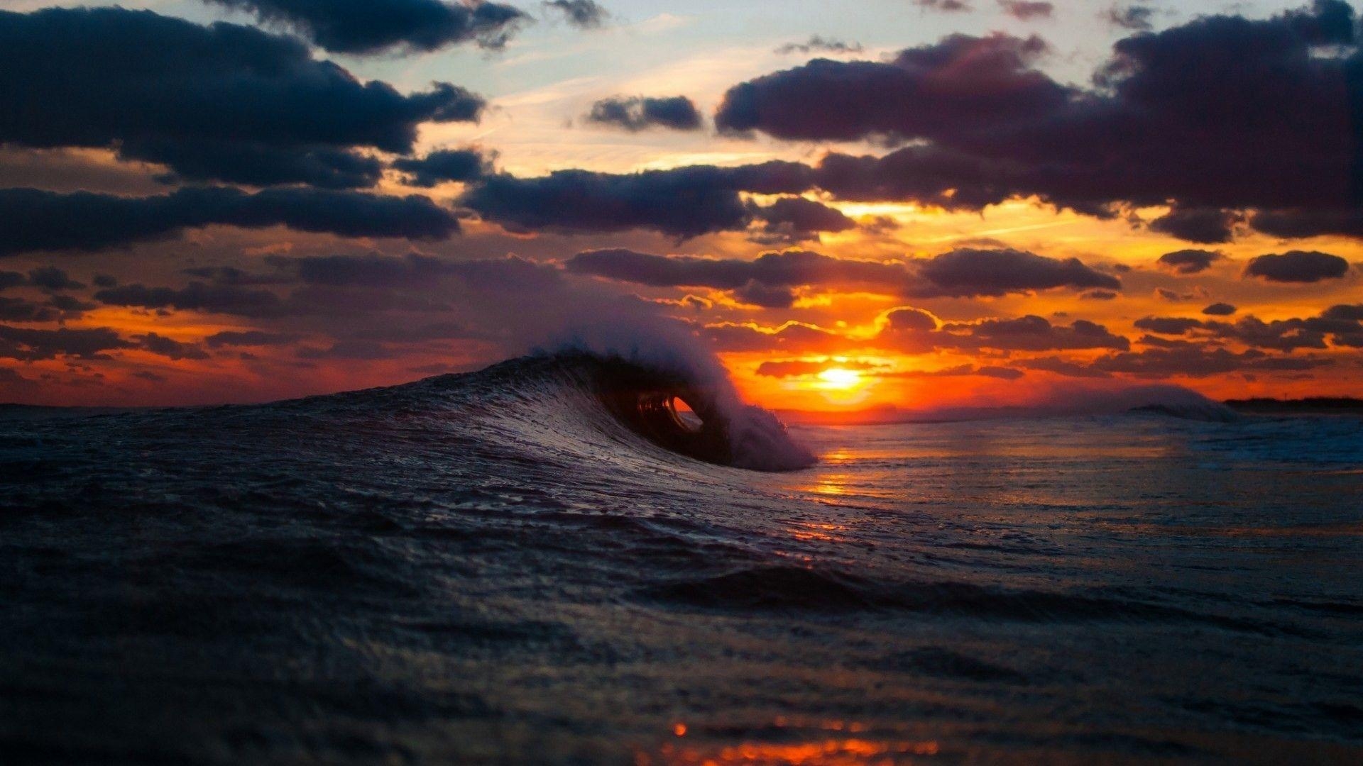 1920x1080 Download Wallpaper  sea, surf, wave, sunset Full HD 1080p, Desktop