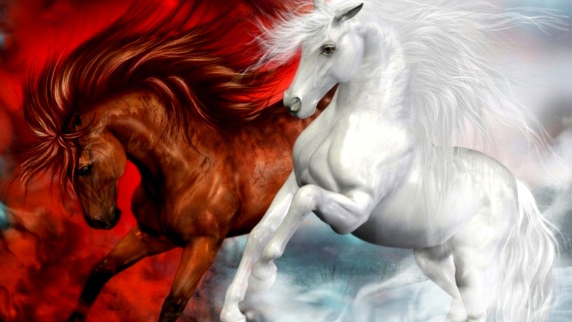 1920x1080 Horses Splendid White And Red Horse Fantasy Art HD Wallpaper, Wallpaper13.com, Desktop