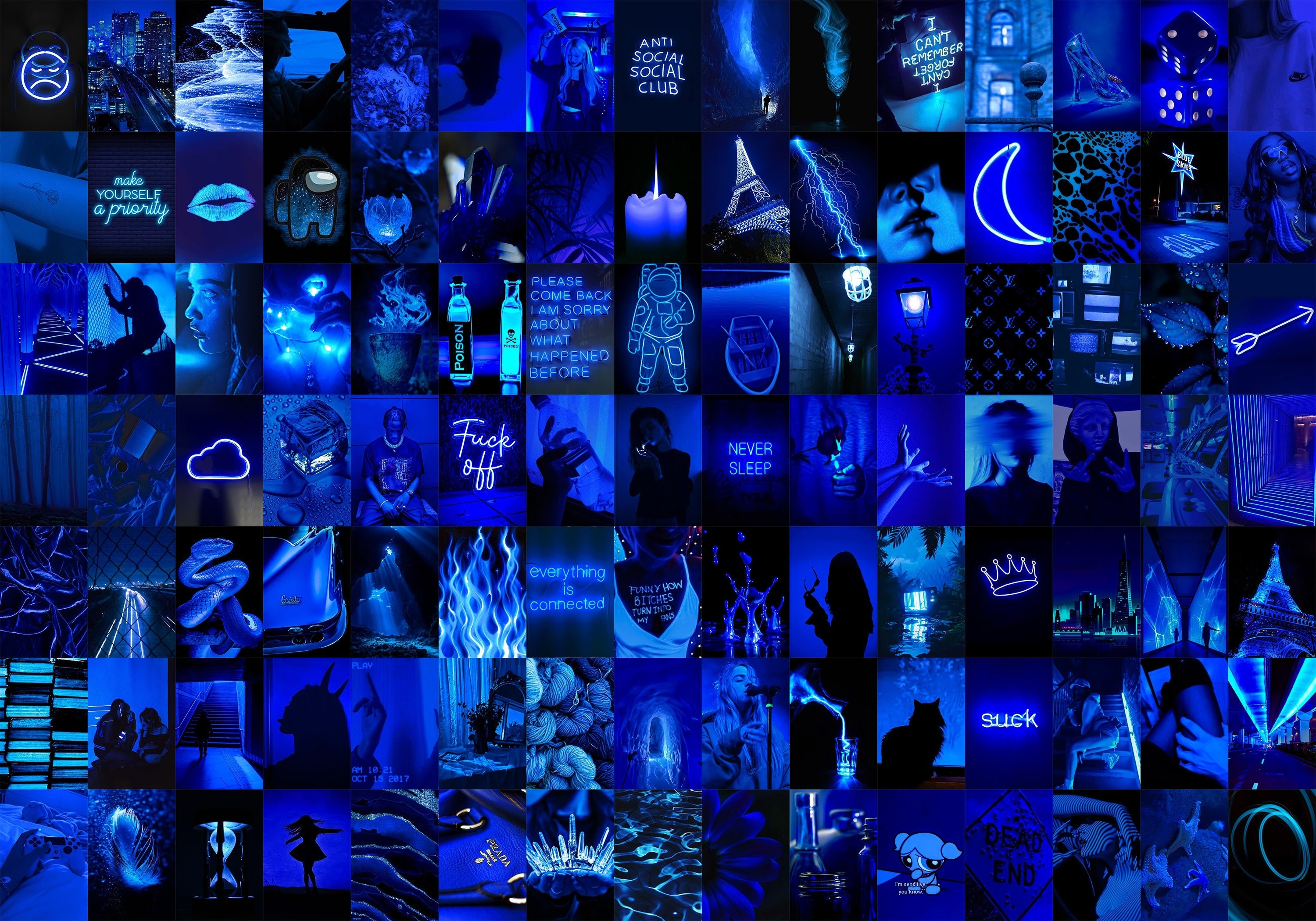 3000x2100 DARK BLUE Wall Collage Kit Digital Download 105pcs Grunge, Desktop