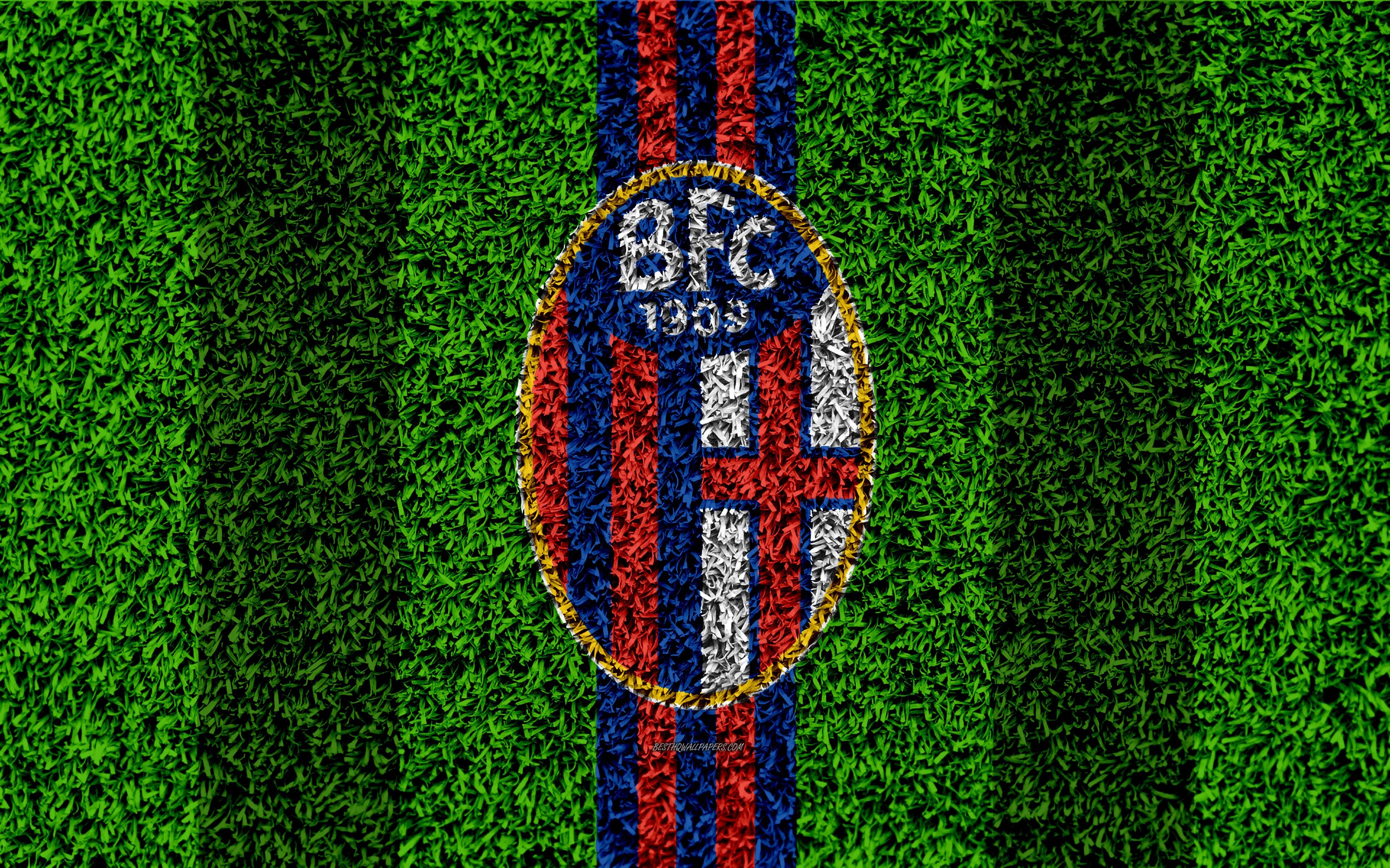 3840x2400 Download wallpaper Bologna FC, 4k, logo, football lawn, Italian, Desktop