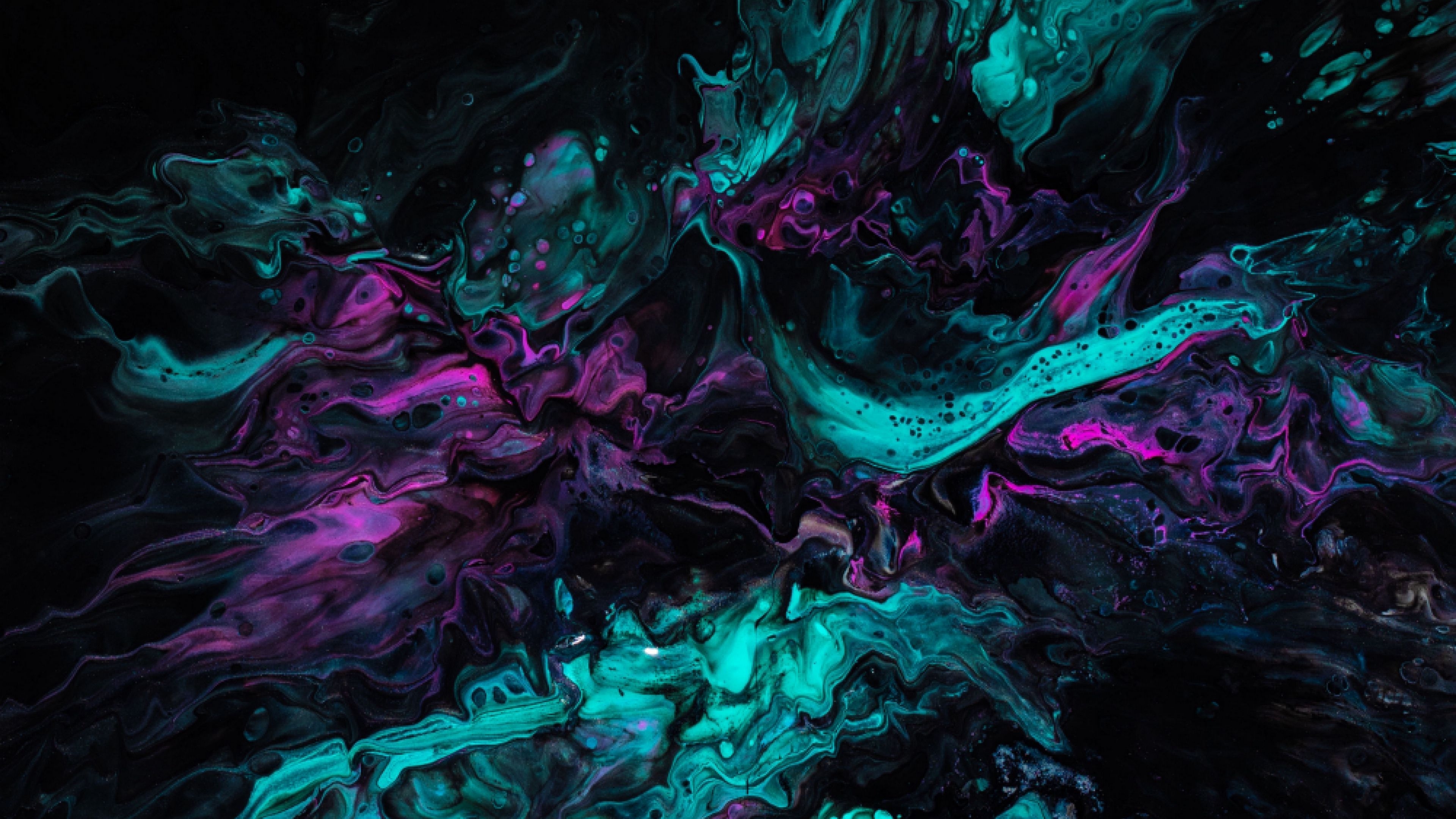 3840x2160 Download wallpaper  paint, stains, mixing, liquid, turquoise, purple, dark 4k uhd 16:9 HD background, Desktop