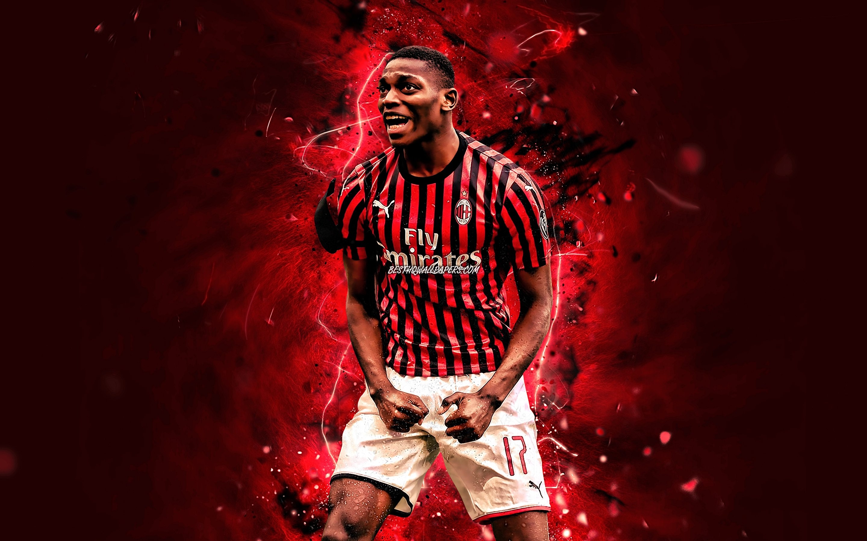 2880x1800 Download wallpaper Rafael Leao, AC Milan, Portuguese footballers, soccer, Serie A, Paolo Maldini son, Rafael Alexandre Conceicao Leao, Rossoneri, football, neon lights, Milan FC, Italy, Rafael Leao Milan for desktop with, Desktop