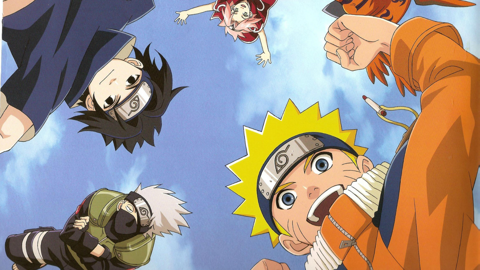 1600x900 Download wallpaper the sky, joy, Naruto, Sakura, friends, toad, squad, Sasuke Uchiha, Hatake Kakashi, Pakkun, Naruto shippuuden, section shonen in resolution, Desktop