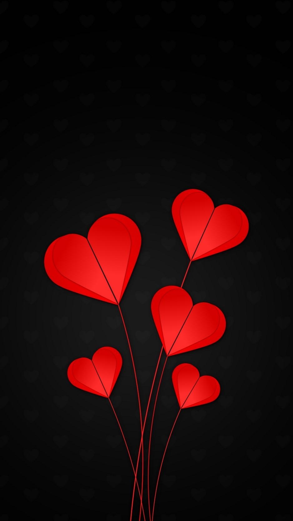 940x1670 Download wallpaper  hearts, red, black background, Phone