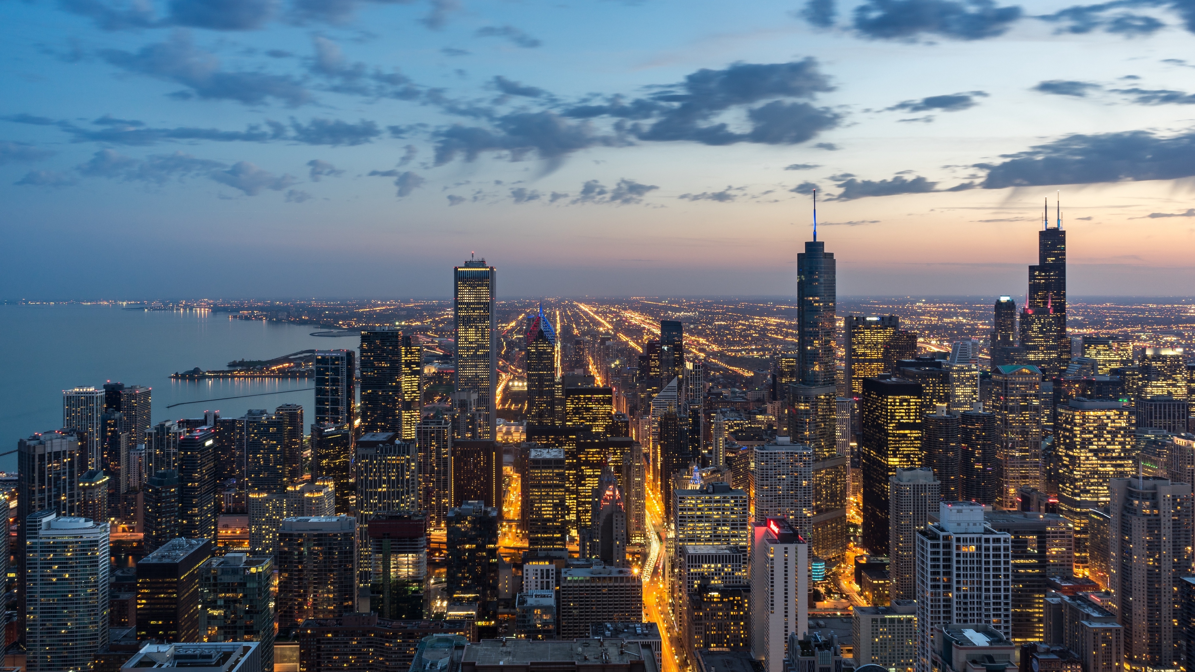 3840x2160 Wallpaper 4k chicago, usa, skyscrapers, night, view from above 4k Wallpaper, Desktop