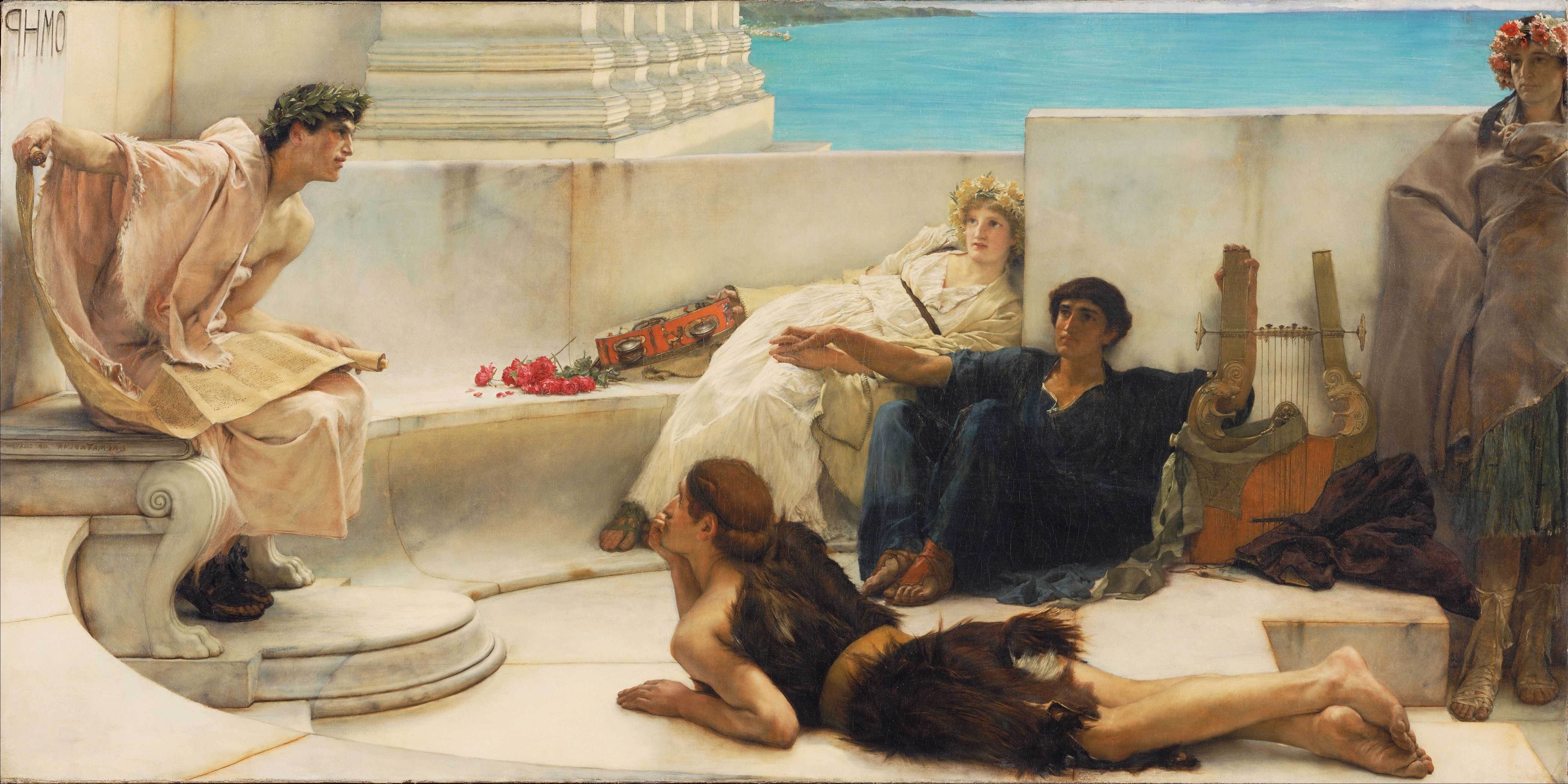 5230x2620 classic Art, Painting, History, Greek Mythology, comelydellarte.tumblr.com, Laurence Alma Tadema, A Reading From Homer, Artwork Wallpaper HD / Desktop and Mobile Background, Desktop