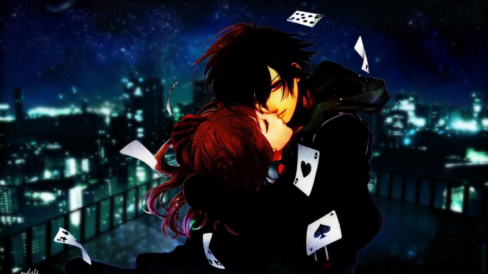 1600x900 anime wallpaper: Sweet Couple Kissing Cards Anime HD Wallpaper, Desktop