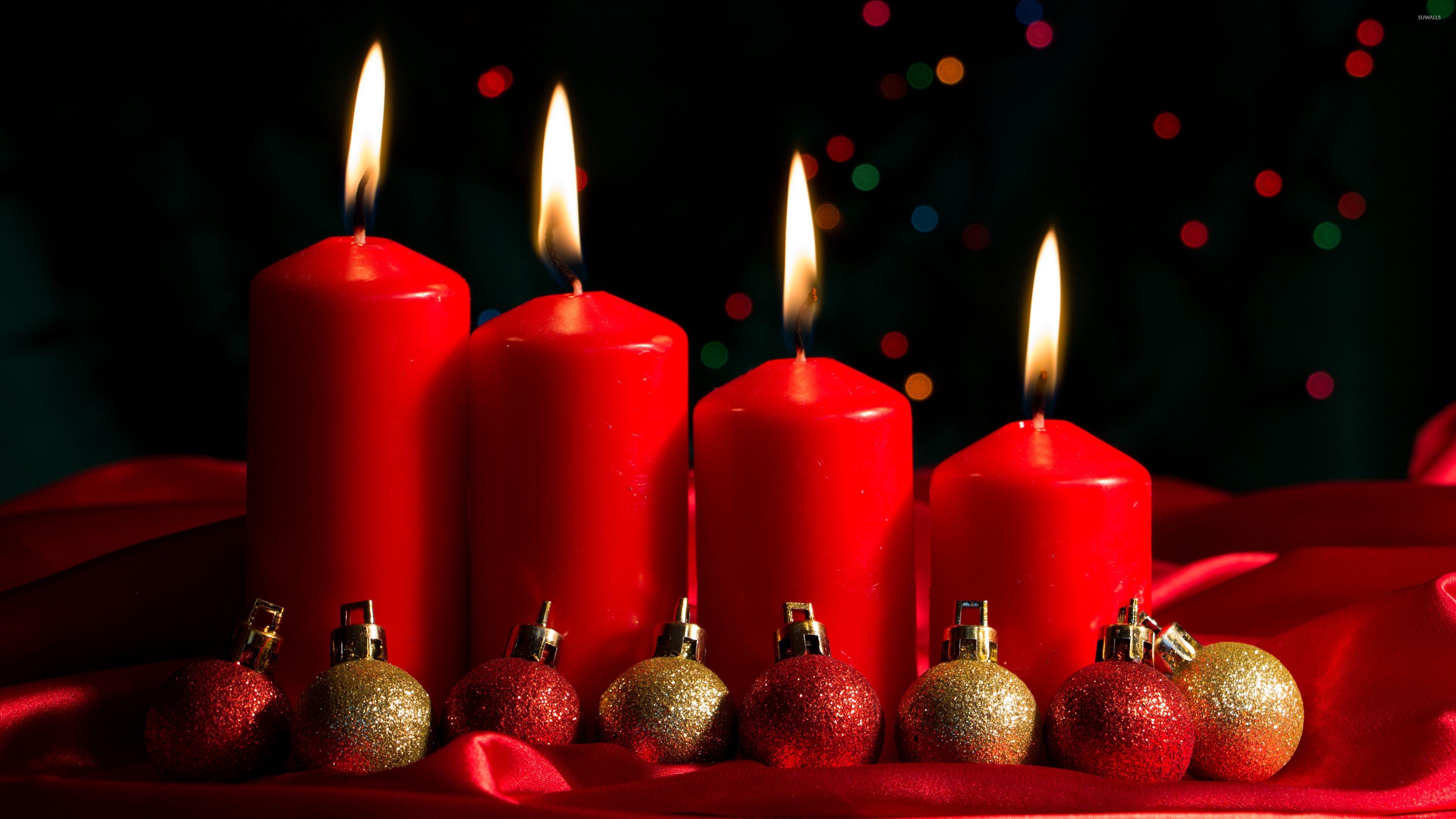 3840x2160 Red and golden Christmas candles wallpaper wallpaper, Desktop