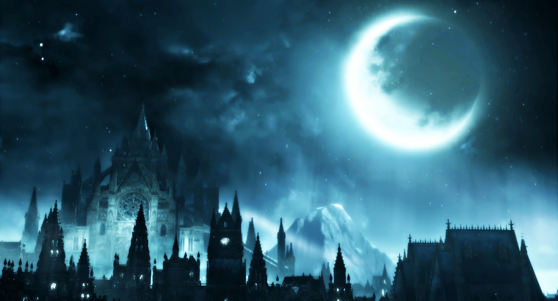 1920x1040 Download  Dark Souls Moon, Castle, Dark Theme, Stars, Desktop