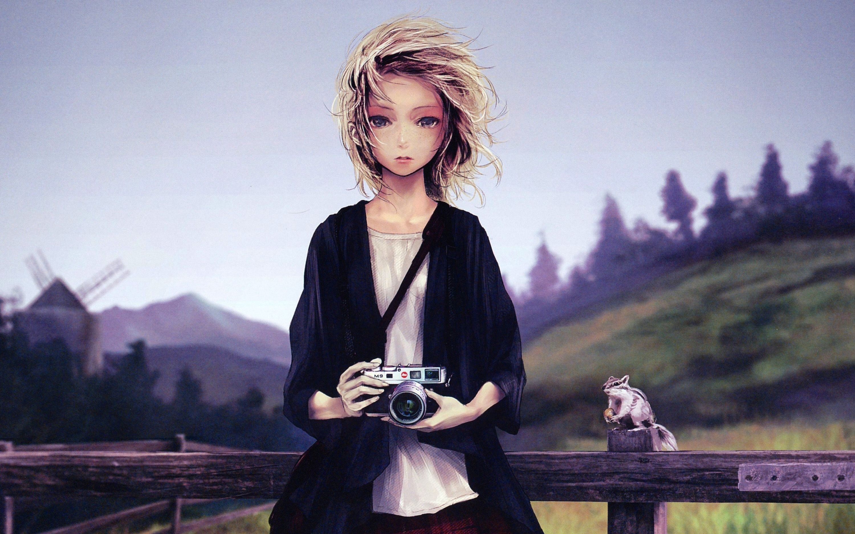 3000x1880 blondes, outdoors, cameras, chipmunks, Redjuice, anime girls wallpaper, Desktop