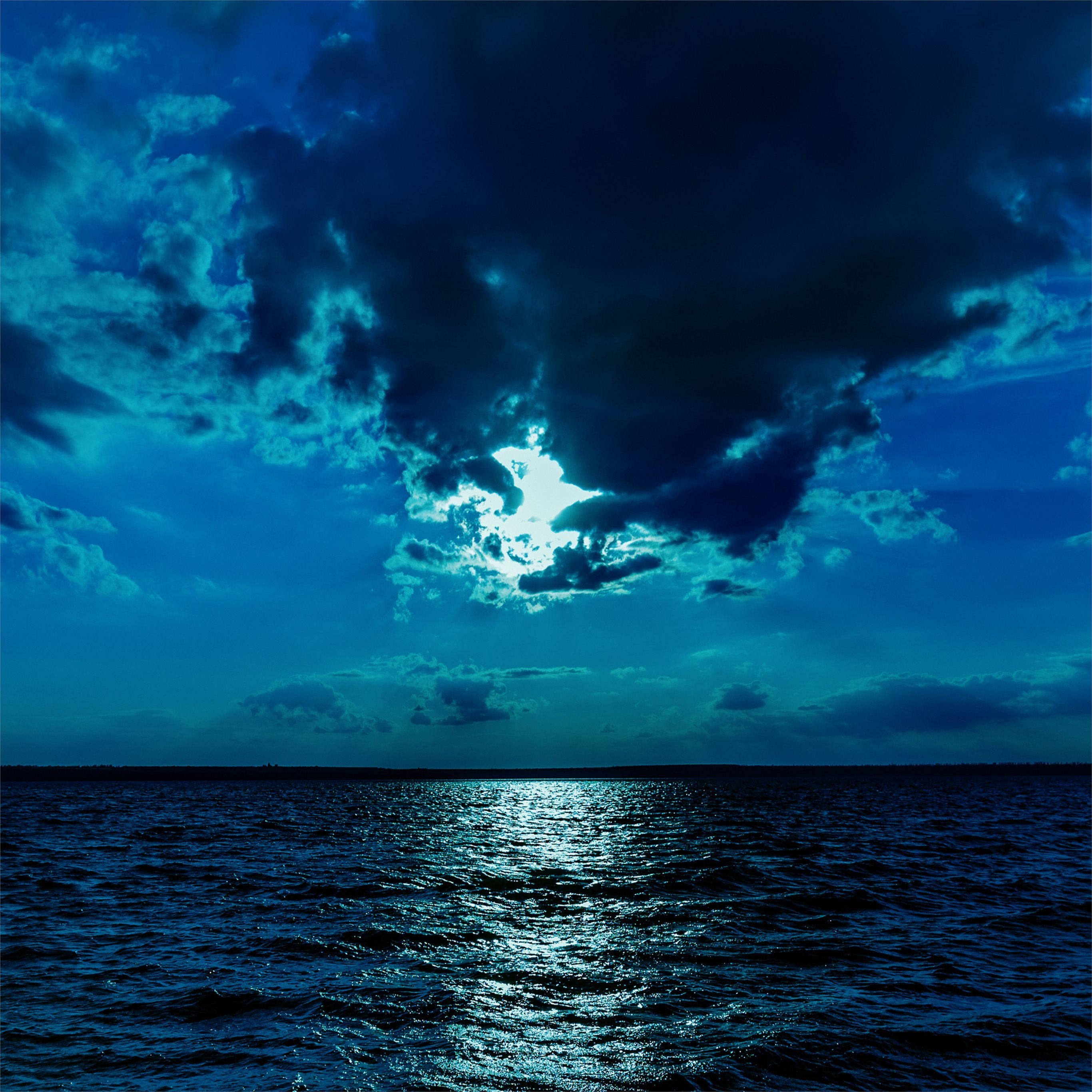 2740x2740 night moon sea sky blue 4k iPad Wallpaper Free Download, Phone